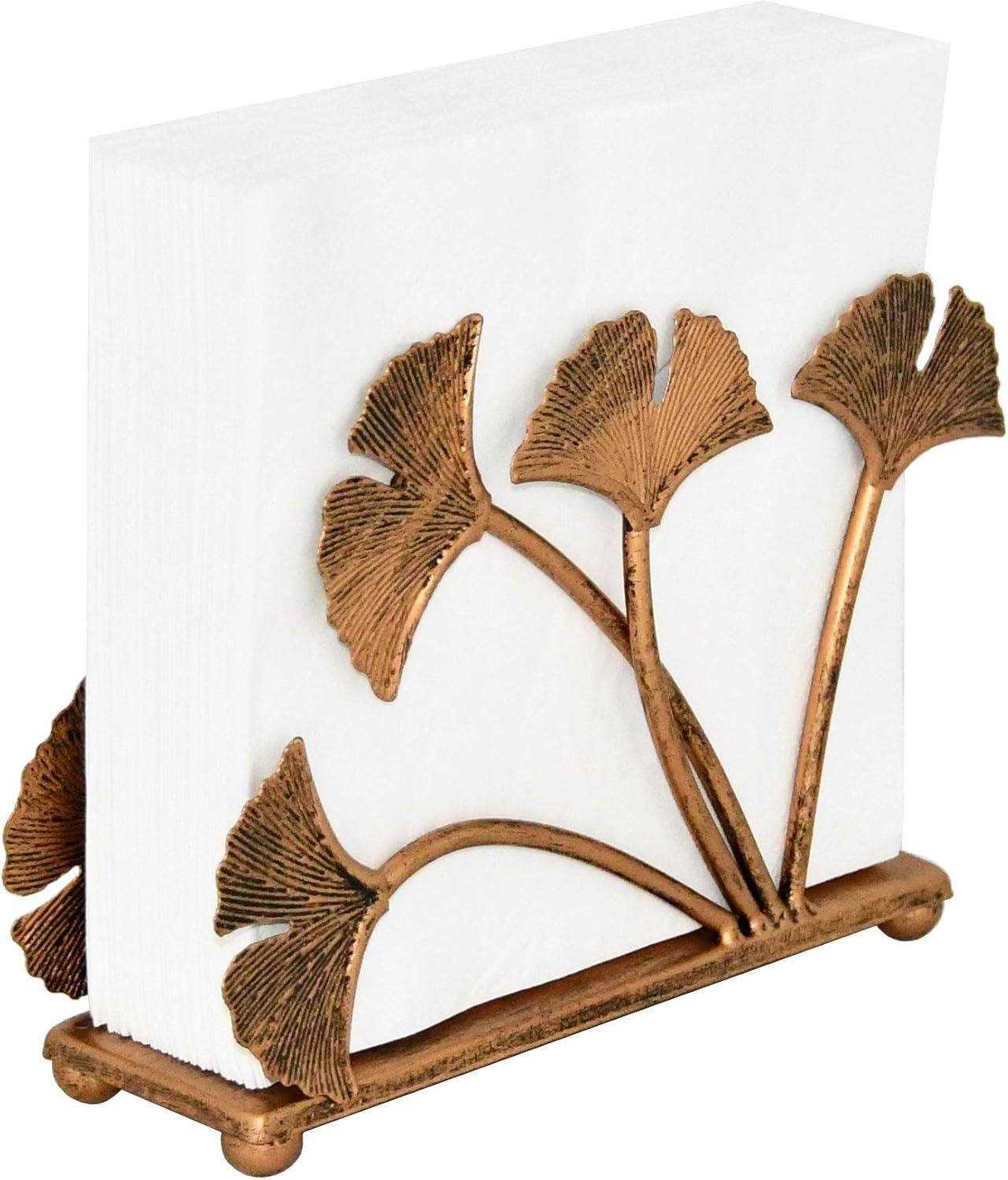 Modern Ginkgo Leaves Napkin Holder for Tables Metal Paper Bronze Napkin Storage , File Organizers