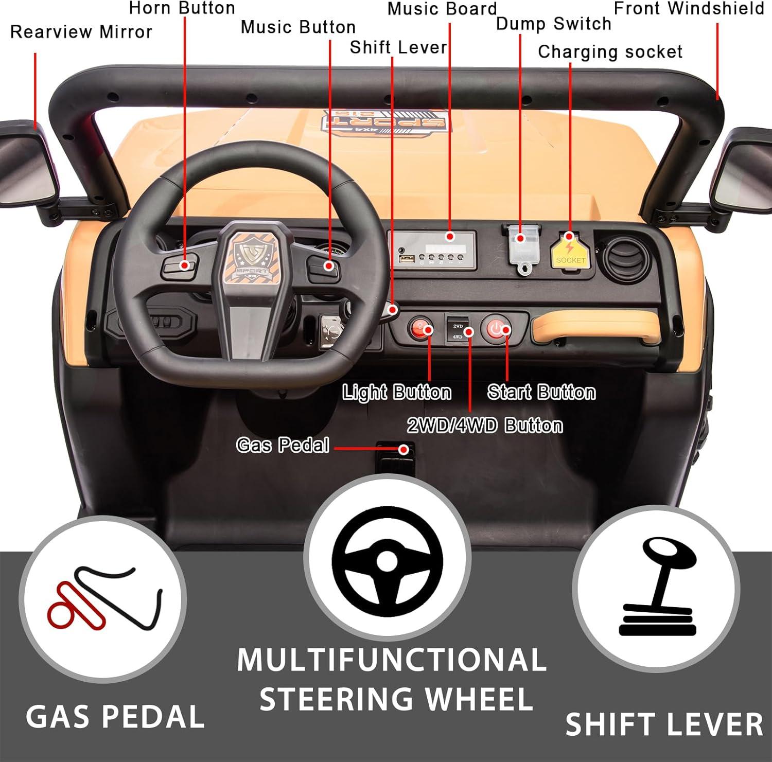 Himimi Delia Himimi 24 Voltage  Ride On Dump Truck, 2 Seater Kids UTV with Electric Dump Bed, Remote Control