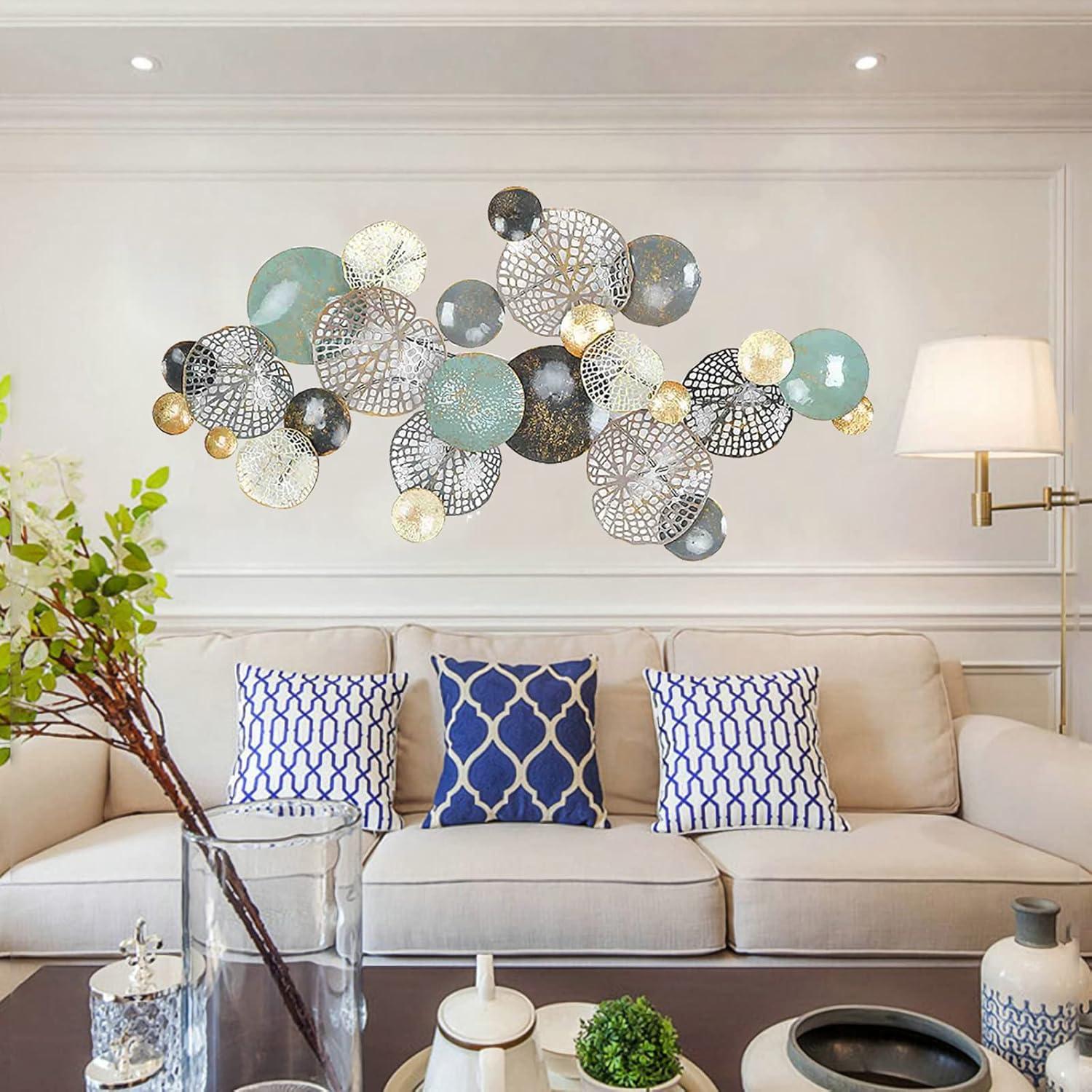 Retro Old 3D Metal Wall Art Décor, Openwork Lotus Leaf Wall Sculptures Hanging for Home Decorations, Living Room, Bedroom, Hotel 52.5'' X 26.5''