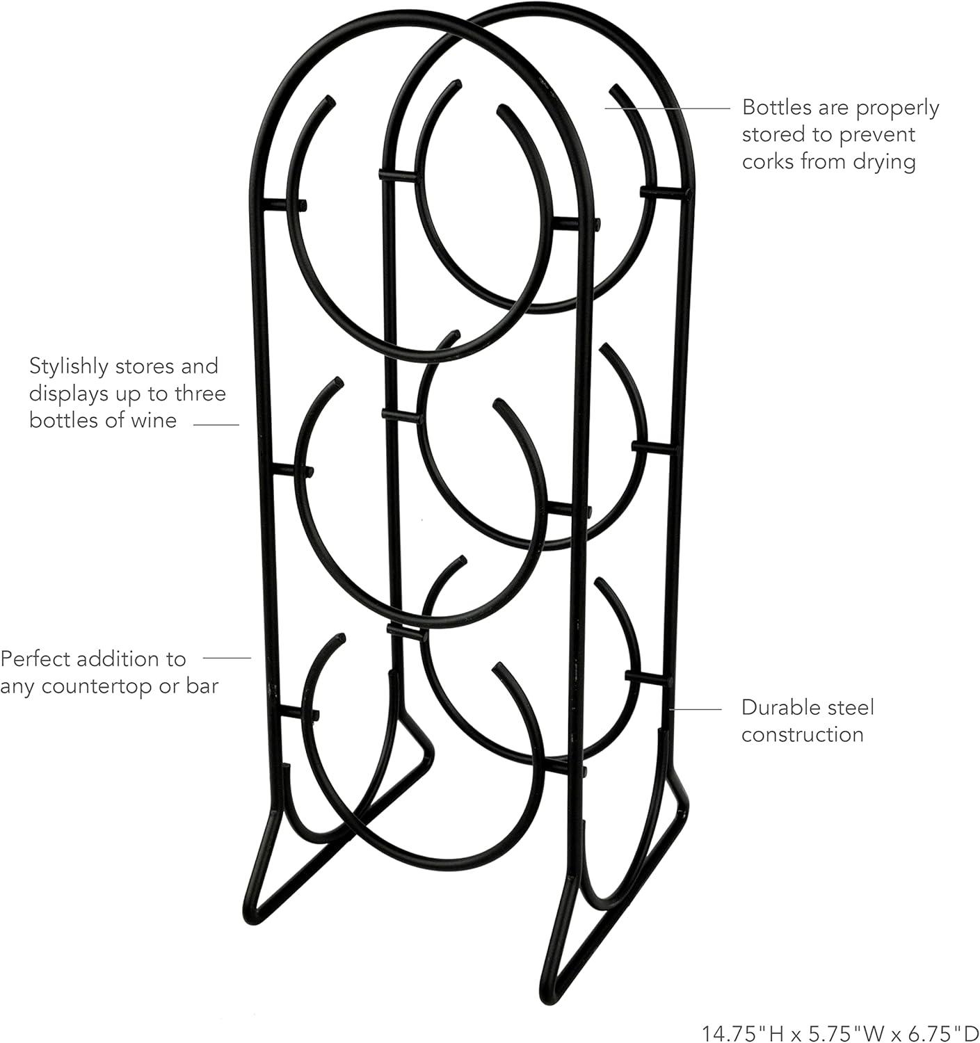 Spectrum Diversified Horseshoe Wine Rack, 3 Bottle, Black