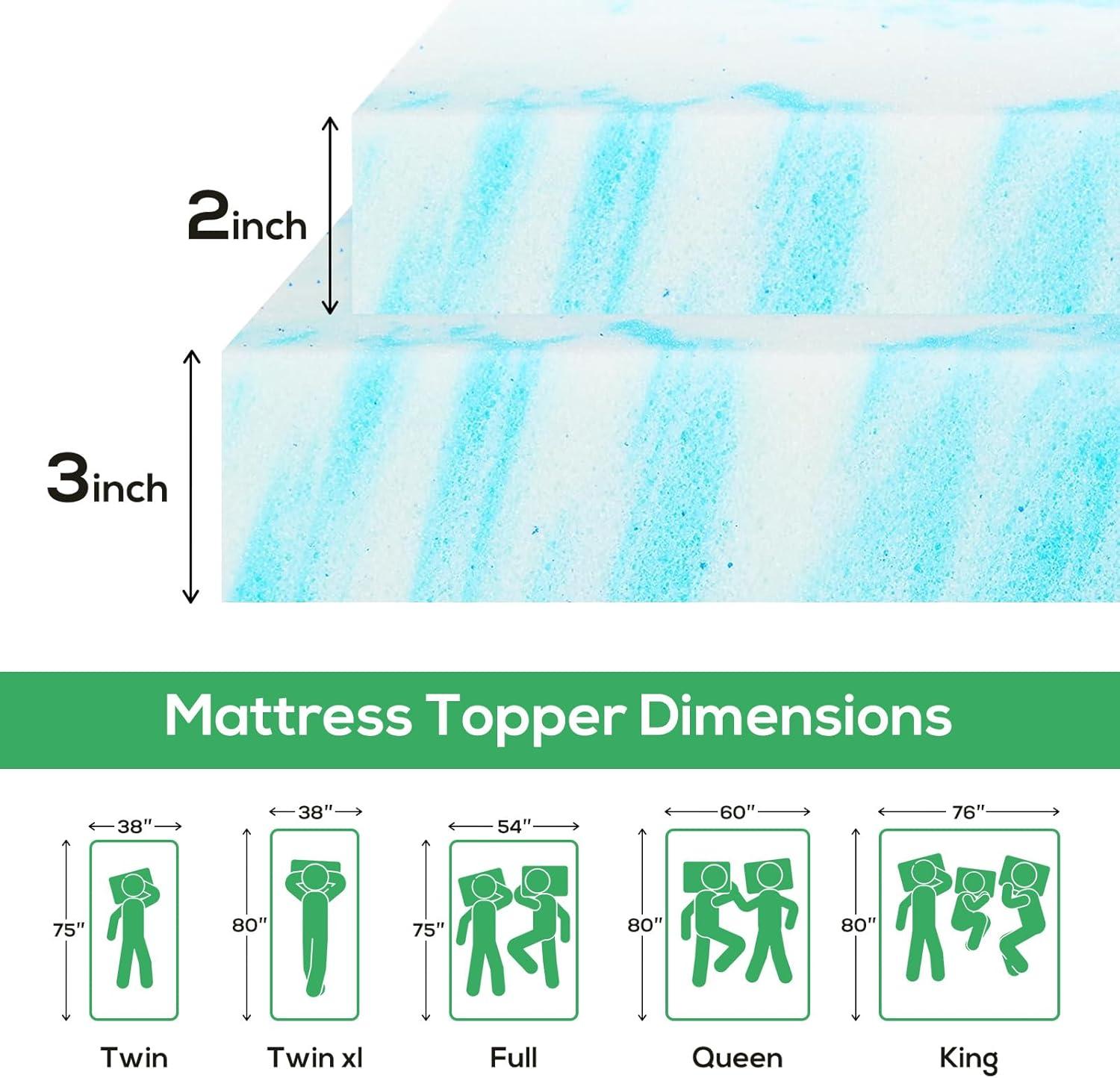 Simenmax Queen Mattress Topper, 3 Inch Gel Memory Foam Bed Topper for Queen Size Bed, CertiPUR-US Certified, Blue