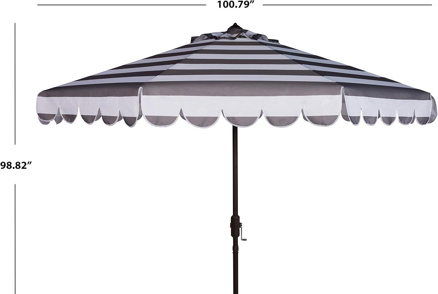 Maui Single Scallop Striped 9Ft Crank Push Button Tilt Umbrella - PAT8011 - Beige/White - Safavieh