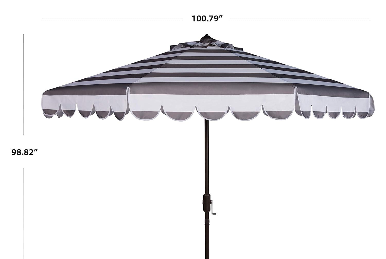 Maui Single Scallop Striped 9Ft Crank Push Button Tilt Umbrella - PAT8011 - Grey/White - Safavieh