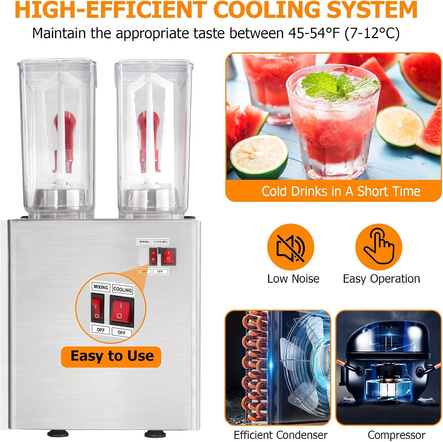 Commercial Beverage Dispenser, Towallmark 2 Tanks 5.28 Gallon 20L Commercial Juice Dispenser, 10 Liter Per Tank, 280W Stainless Steel Food Grade Ice Tea Drink Dispenser with Thermostat Controller