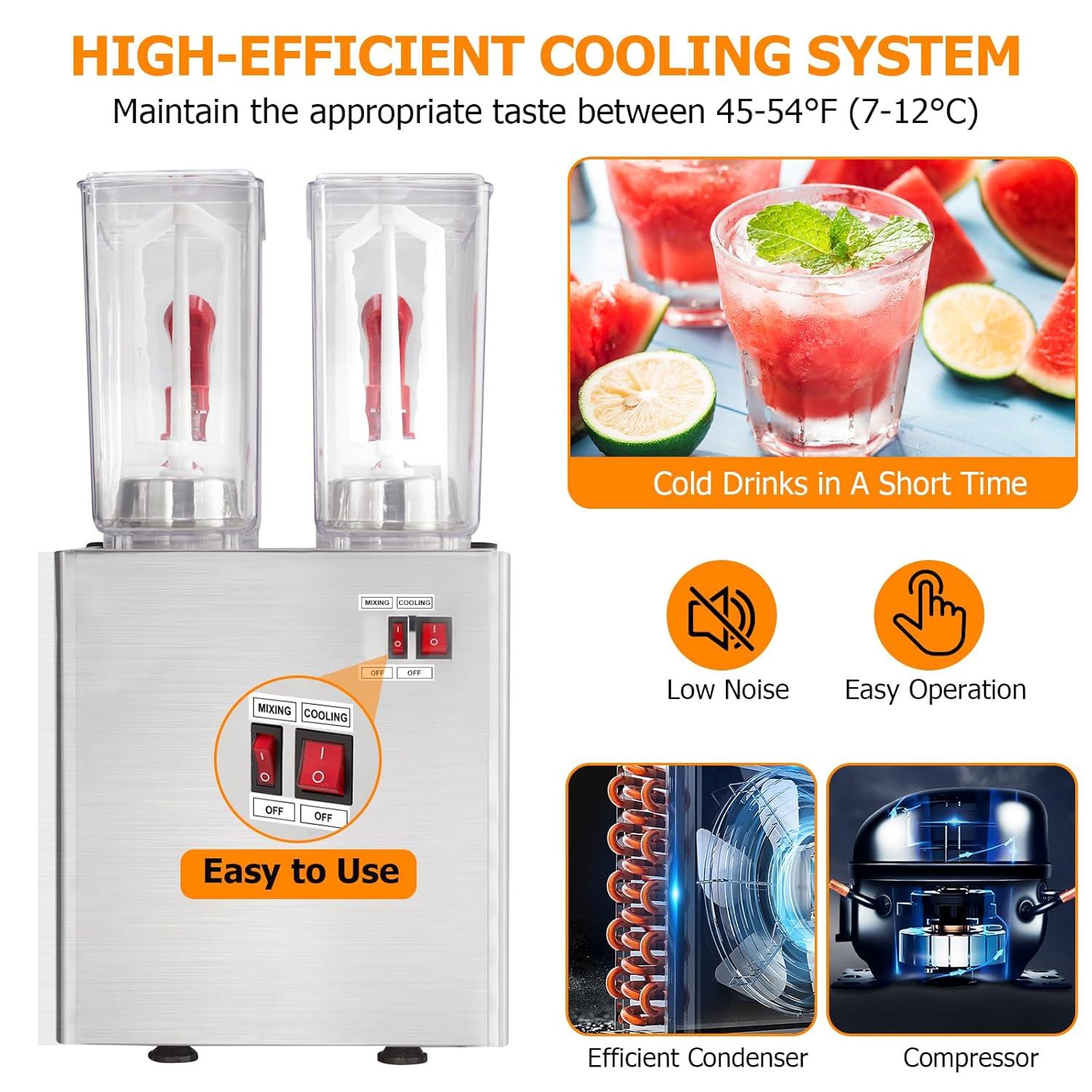 Commercial Beverage Dispenser, Towallmark 2 Tanks 5.28 Gallon 20L Commercial Juice Dispenser, 10 Liter Per Tank, 280W Stainless Steel Food Grade Ice Tea Drink Dispenser with Thermostat Controller