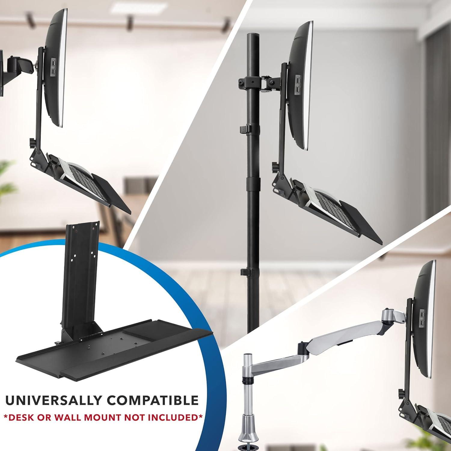 Mount-It! Monitor and Keyboard Wall Mount, Height Adjustable Standing VESA Keyboard Tray, 25 Inch Wide Platform with Mouse Pad