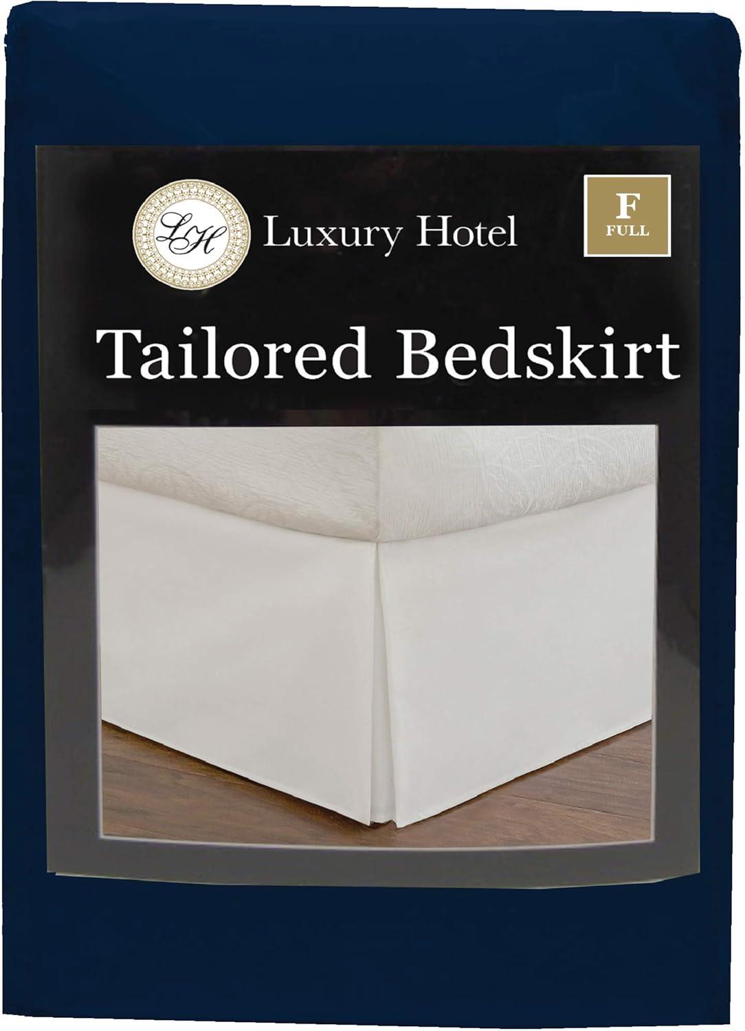 Luxury Hotel Microfiber Tailored Style Bed Skirt with Classic 14 Inch Drop Length, Full, Navy