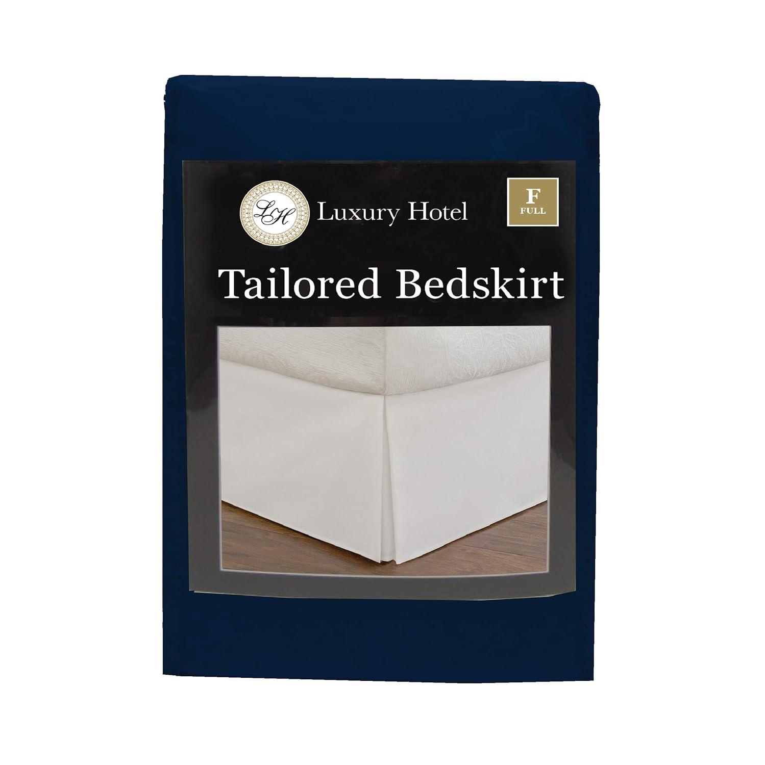Luxury Hotel Microfiber Tailored Style Bed Skirt with Classic 14 Inch Drop Length, Full, Navy