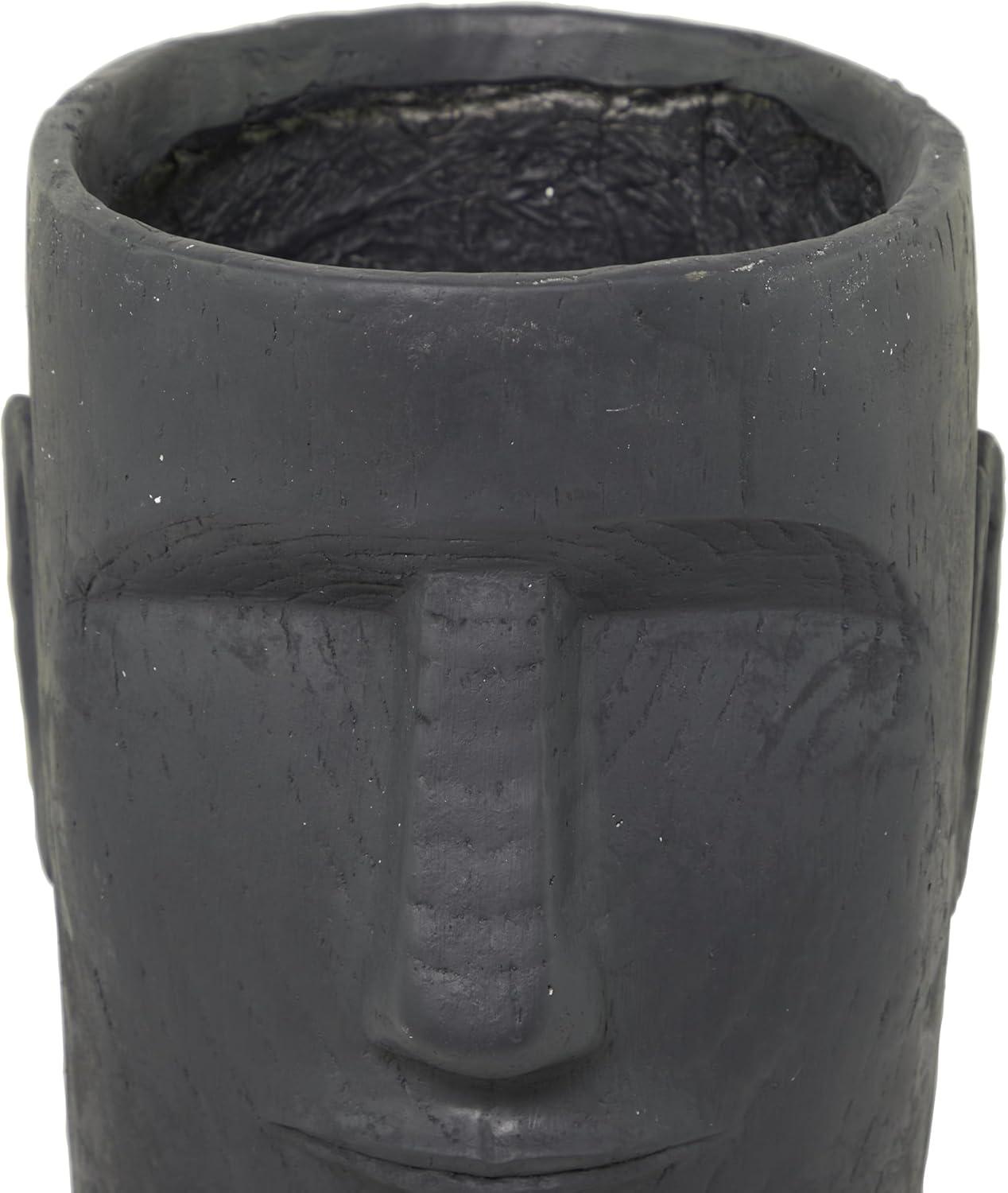 Deco 79 Magnesium Oxide Face Indoor Outdoor Planter Easter Island Large Planter Pot, Planter 13" x 14" x 18", Dark Gray