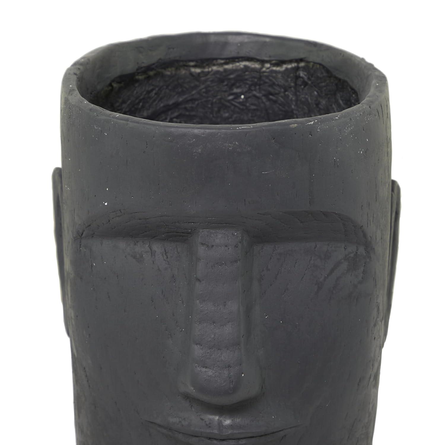 Deco 79 Magnesium Oxide Face Indoor Outdoor Planter Easter Island Large Planter Pot, Planter 13" x 14" x 18", Dark Gray