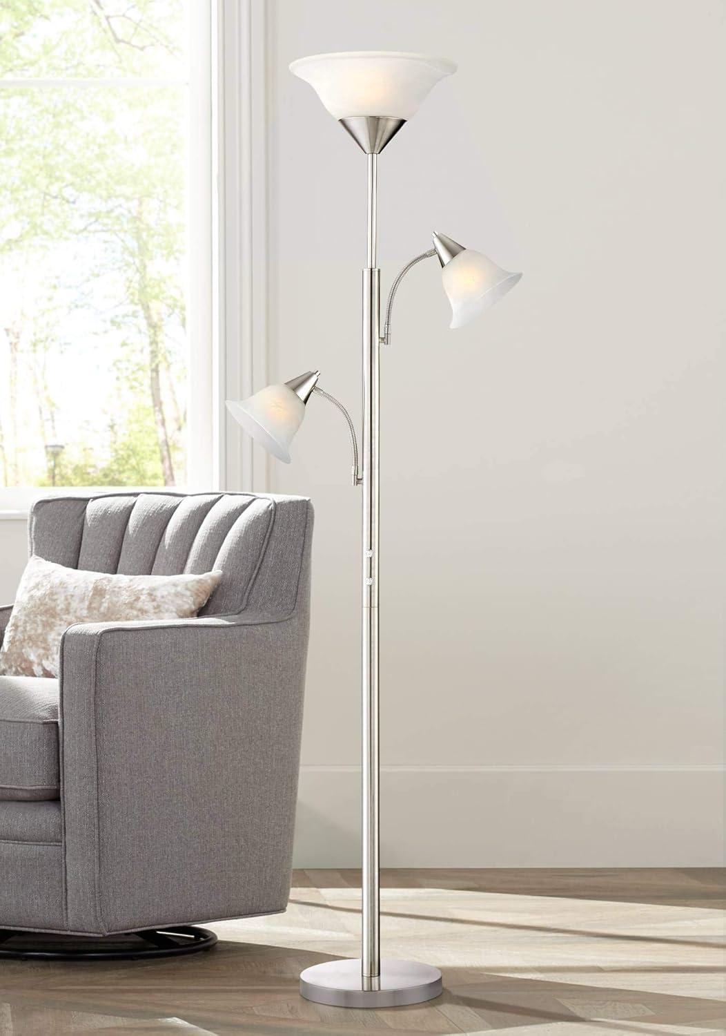 360 Lighting Jordan Modern Torchiere Floor Lamp with Side Lights 71 1/2" Tall Brushed Nickel Alabaster Glass Shade for Living Room Reading Bedroom