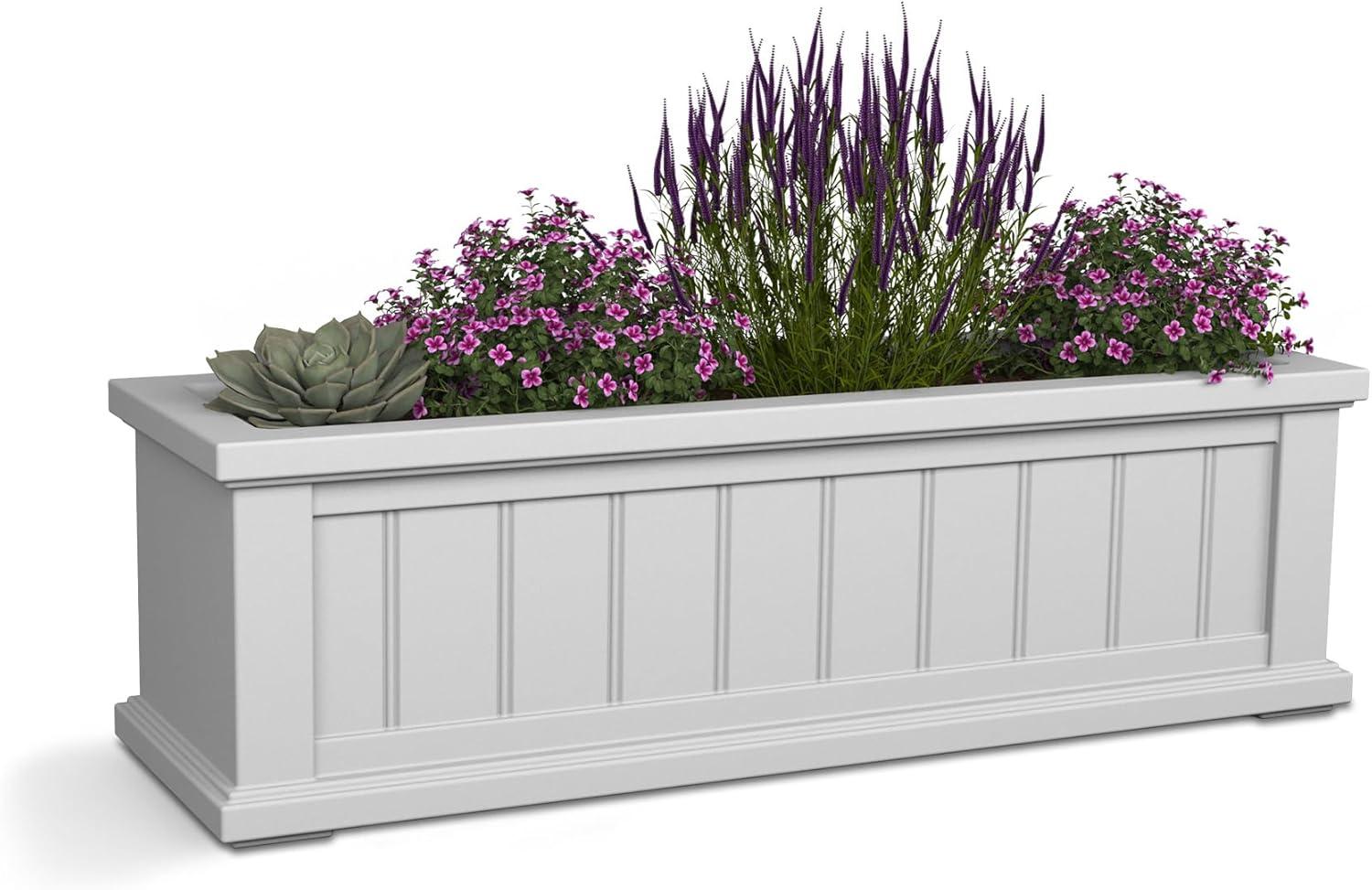 Mayne Cape Cod 36" x 11" x 10.8" Rectangle White Self-Watering Polyethylene Window Box Planter