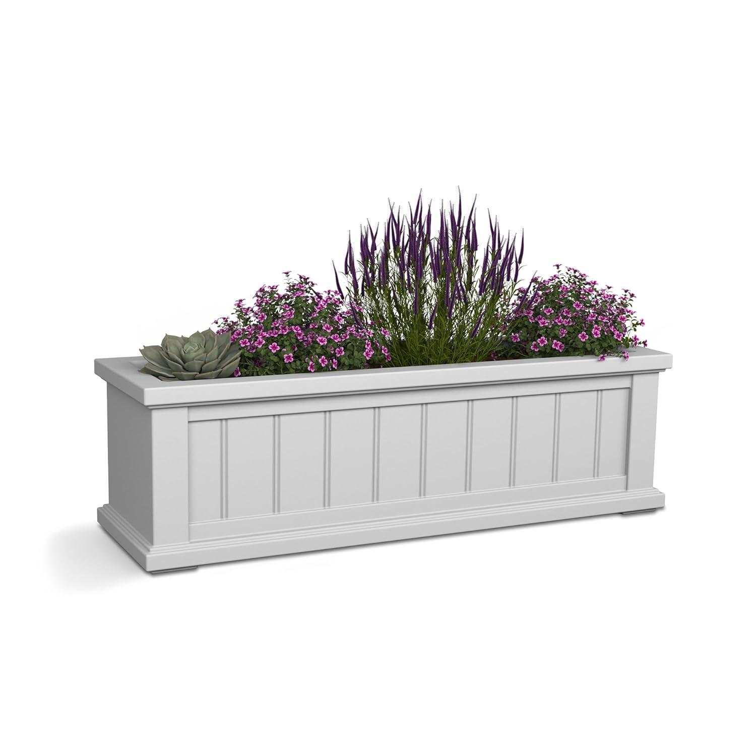 Mayne Cape Cod 36" x 11" x 10.8" Rectangle White Self-Watering Polyethylene Window Box Planter