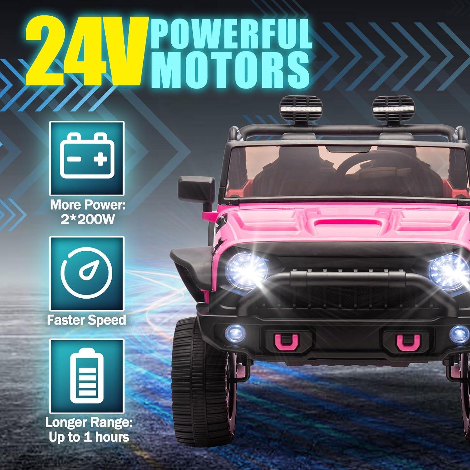 Ancheer 24V Real 2 Seater Ride On Toys Electric SUV Jeep Car With Remote Control,2WD/4WD Switchable, 4X100W Motor, Bluetooth, Music, USB, Lights