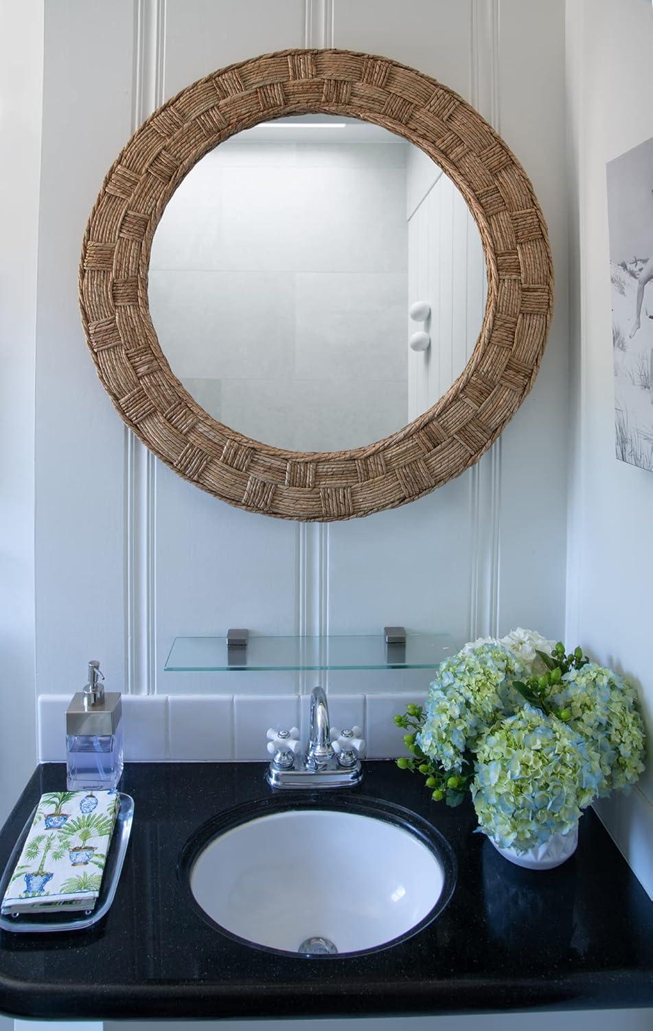DaiZuY Round Rope Wall Mirror, Chequered, Beige/Natural