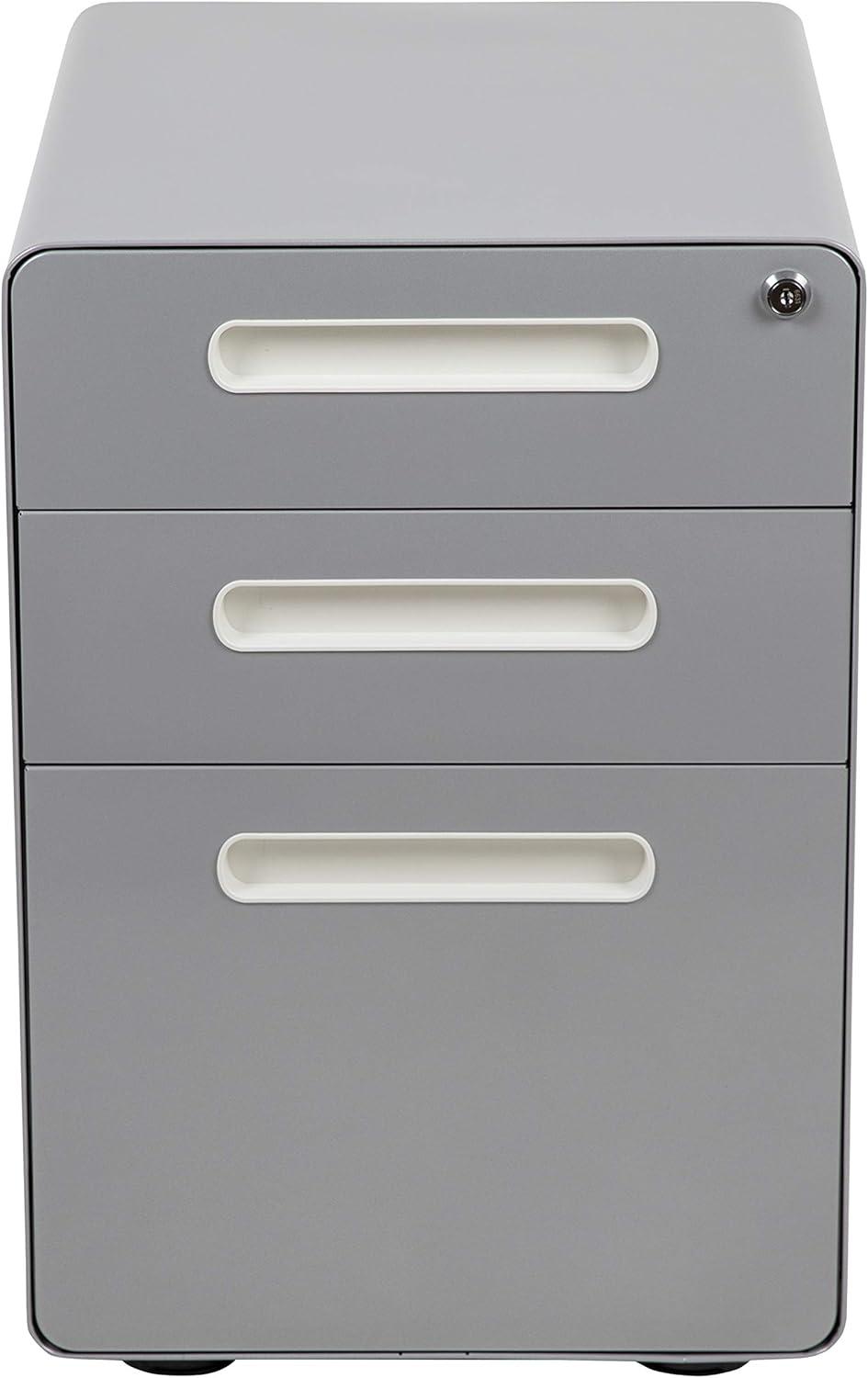 Flash Furniture Ergonomic 3-Drawer Mobile Locking Filing Cabinet with Anti-Tilt Mechanism and Hanging Drawer for Legal & Letter Files