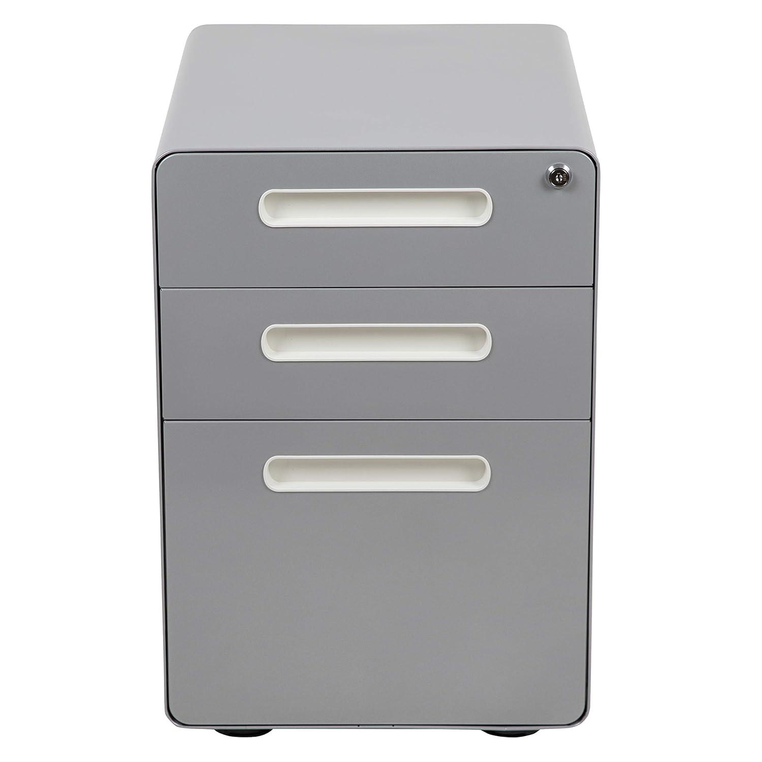 Flash Furniture Ergonomic 3-Drawer Mobile Locking Filing Cabinet with Anti-Tilt Mechanism and Hanging Drawer for Legal & Letter Files, Gray