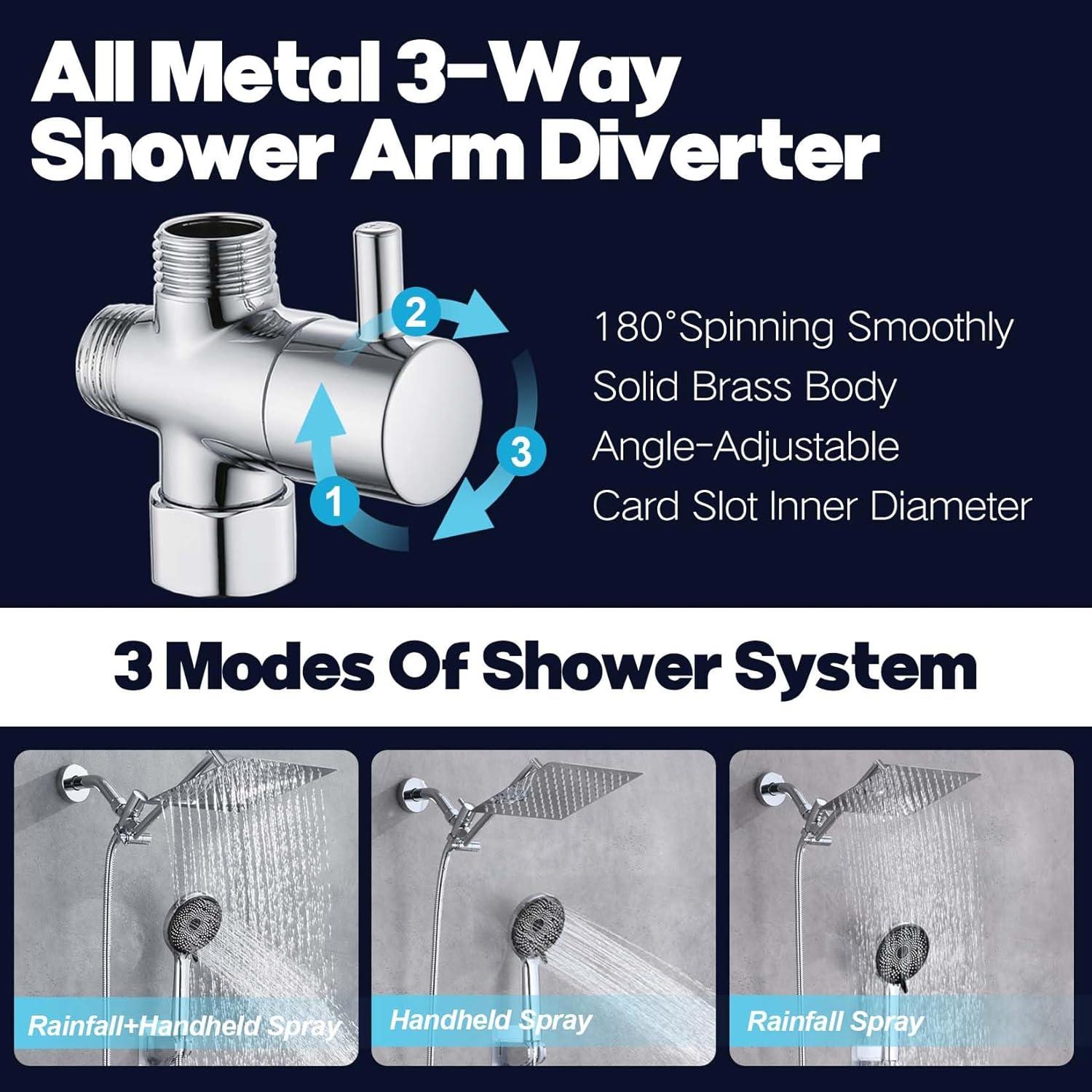 Chrome Dual Shower Head with Handheld Spray and Adjustable Arm