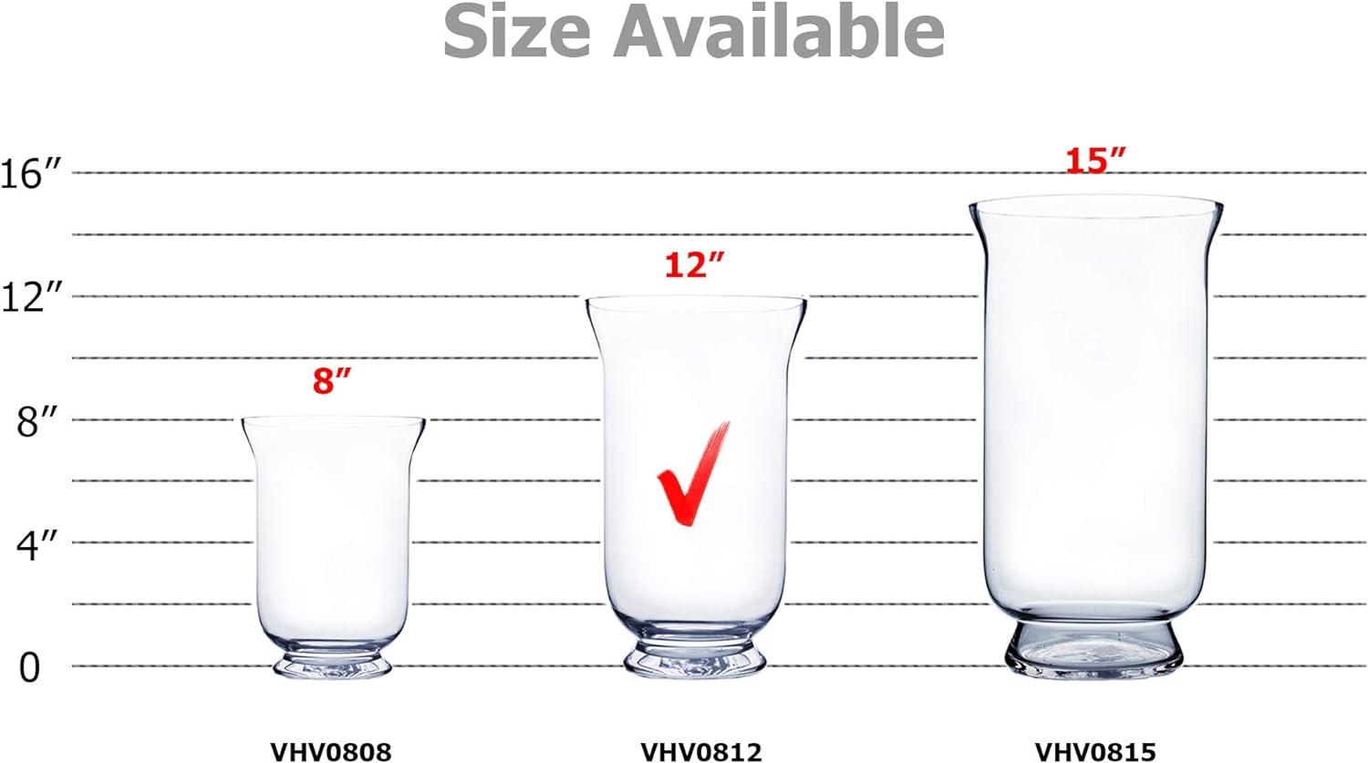 Clear Glass 12-Inch Hurricane Vase for Floral Arrangements