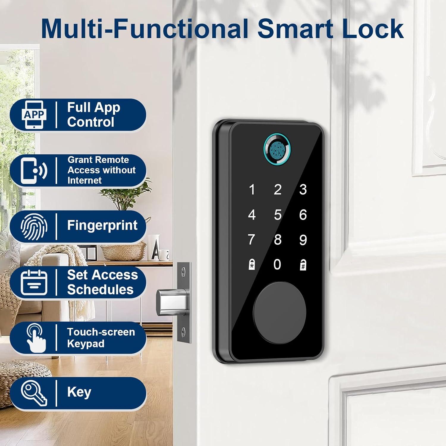 Tilvision Fingerprint Door Lock,Keyless Entry Deadbolt with App Control,Touchscreen Keypad - Auto Lock & IP65 Waterproof - Smart Door Lock for Front Door,Home,Office