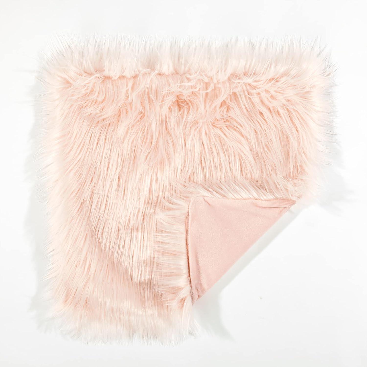 Blush Pink Faux Fur Soft Euro Throw Pillow