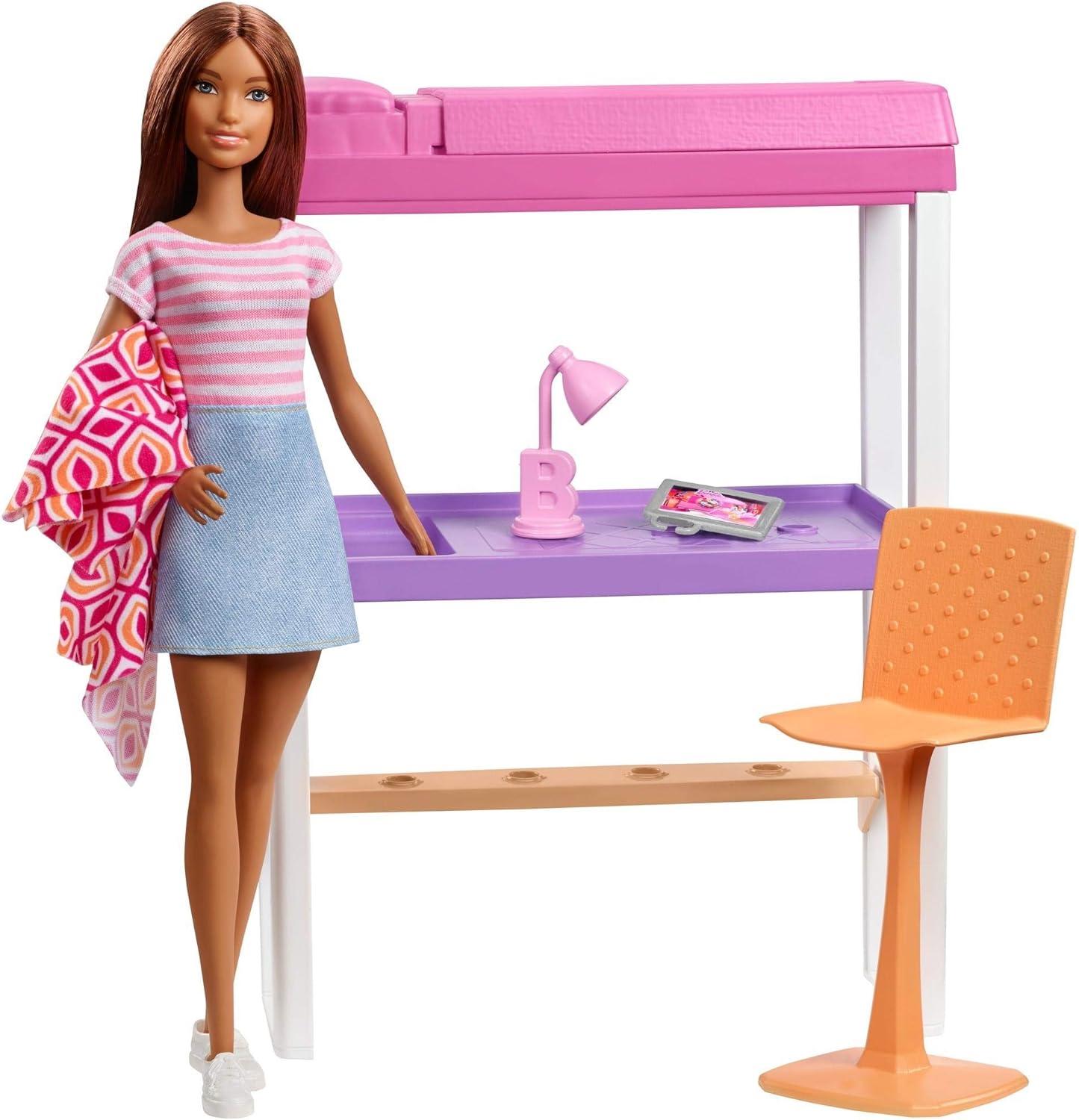 Barbie Doll & Furniture Loft Bed with Transforming Bunk Beds Doll Playsets