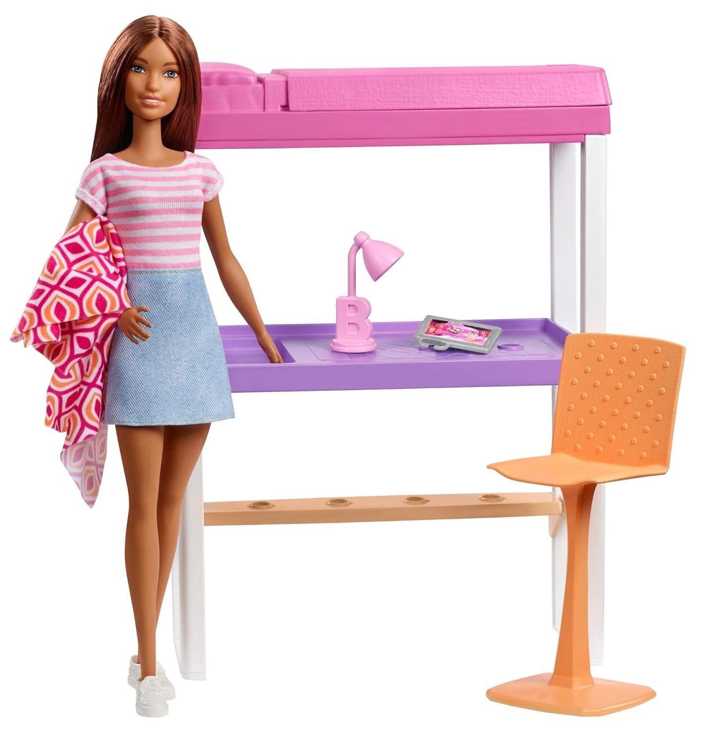 Barbie Doll & Furniture Loft Bed with Transforming Bunk Beds Doll Playsets