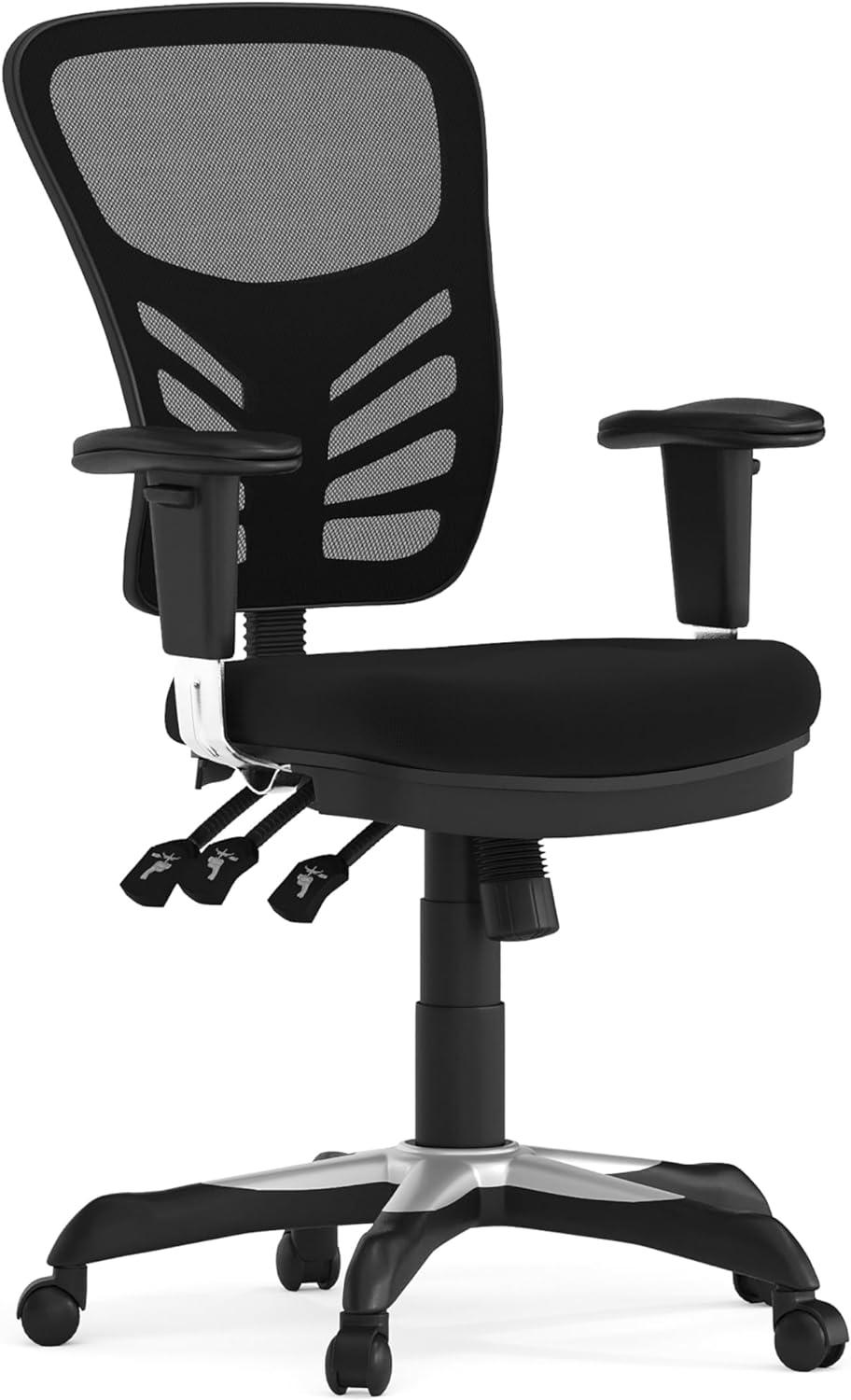 BizChair Mid-Back Black Mesh Multifunction Executive Swivel Ergonomic Office Chair with Adjustable Arms