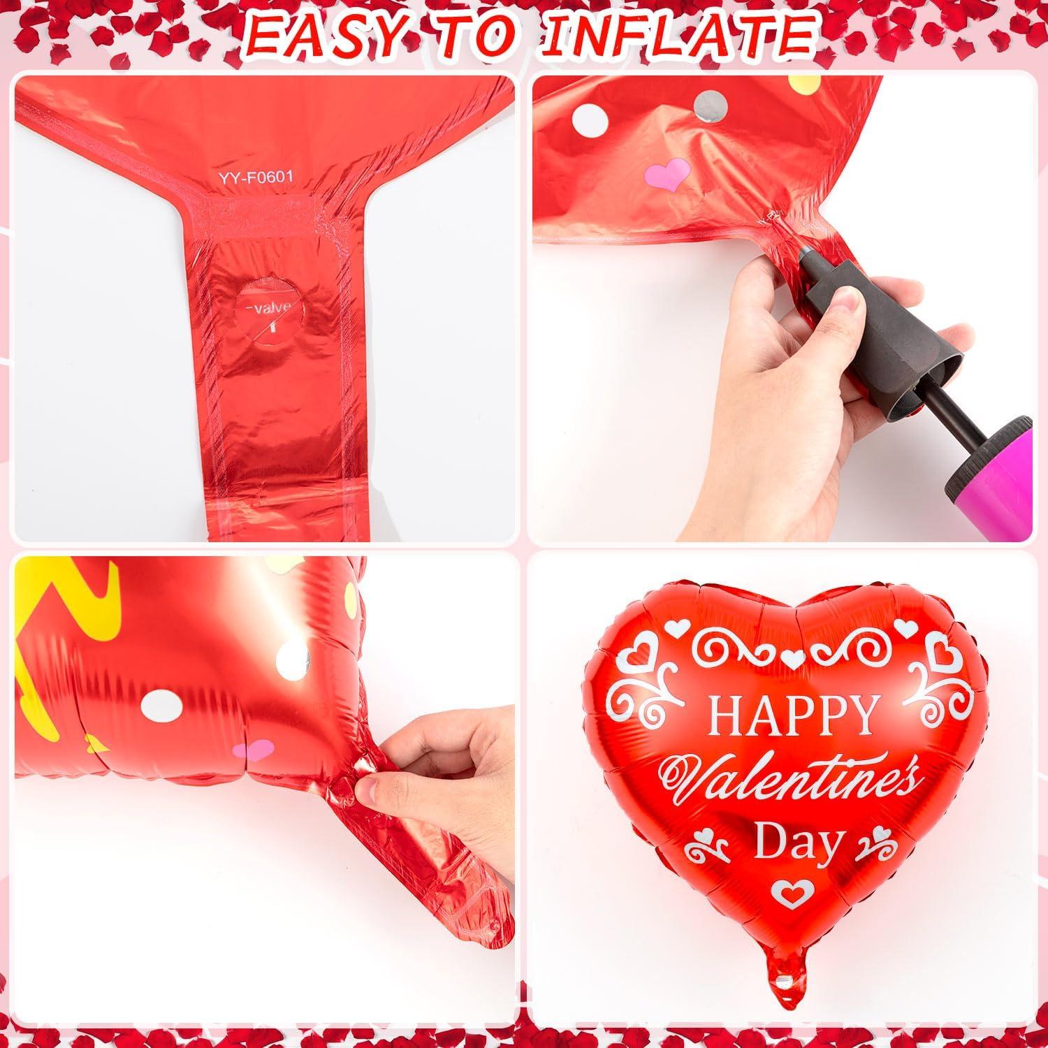 36 Red Heart Balloons - Happy Valentine's Day Foil & Mylar Balloons for Special Night Party Decorations