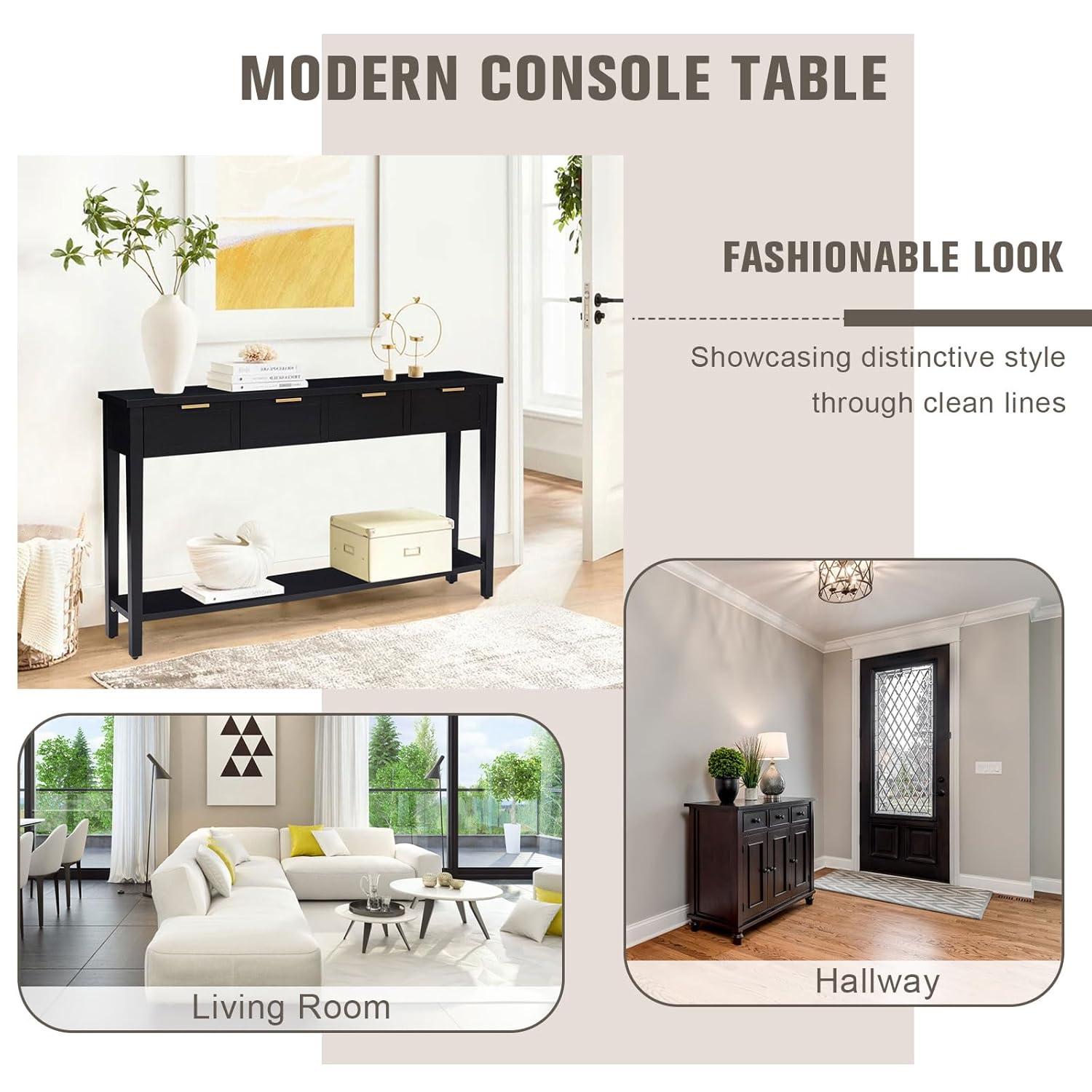 Kinfant Morden Console Table with Drawers, Narrow Sofa Table with Storage Shelf for Living Room, Entryway, Hallway, Black