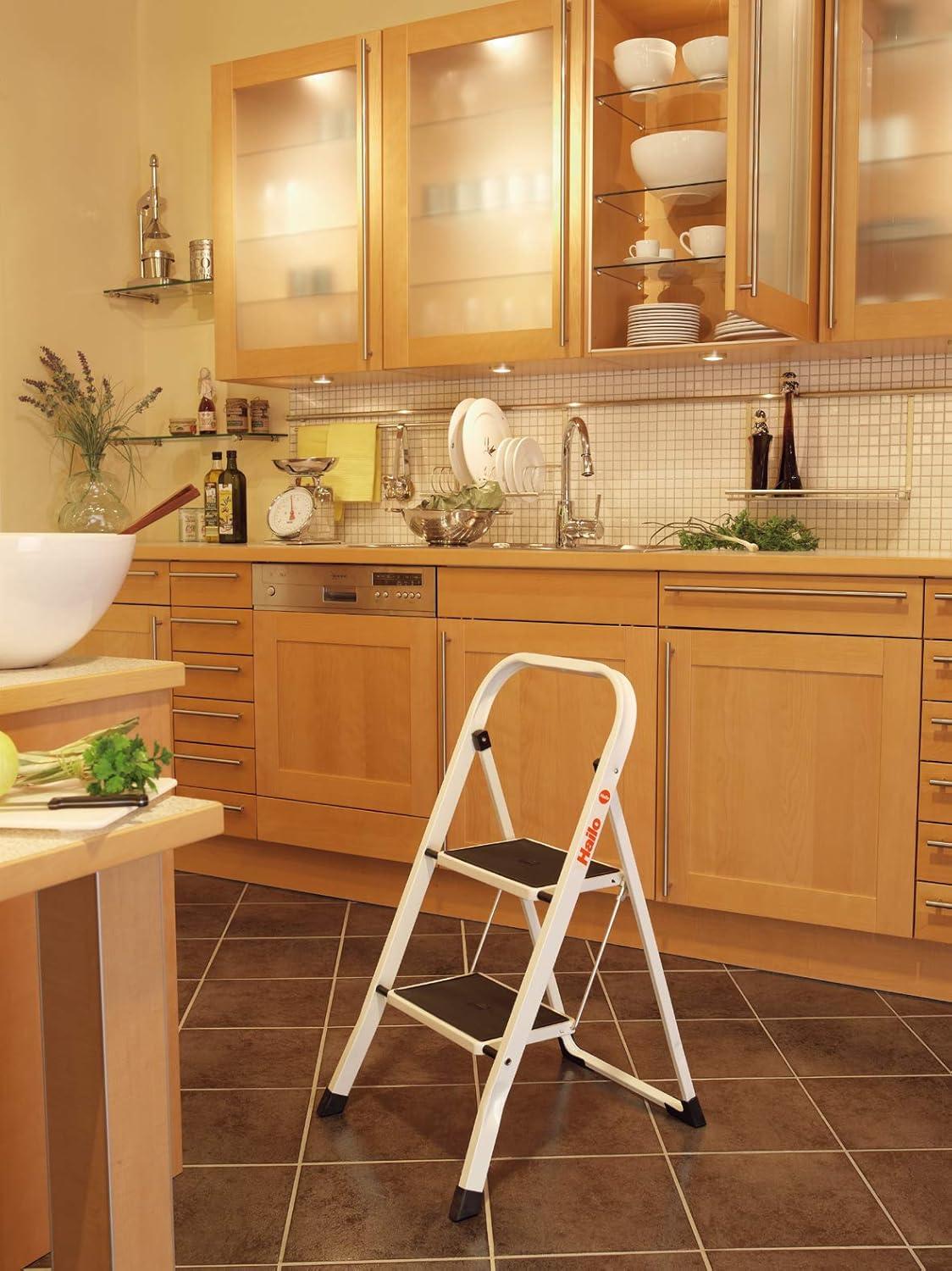 Compact White Foldable 2-Step Steel Ladder