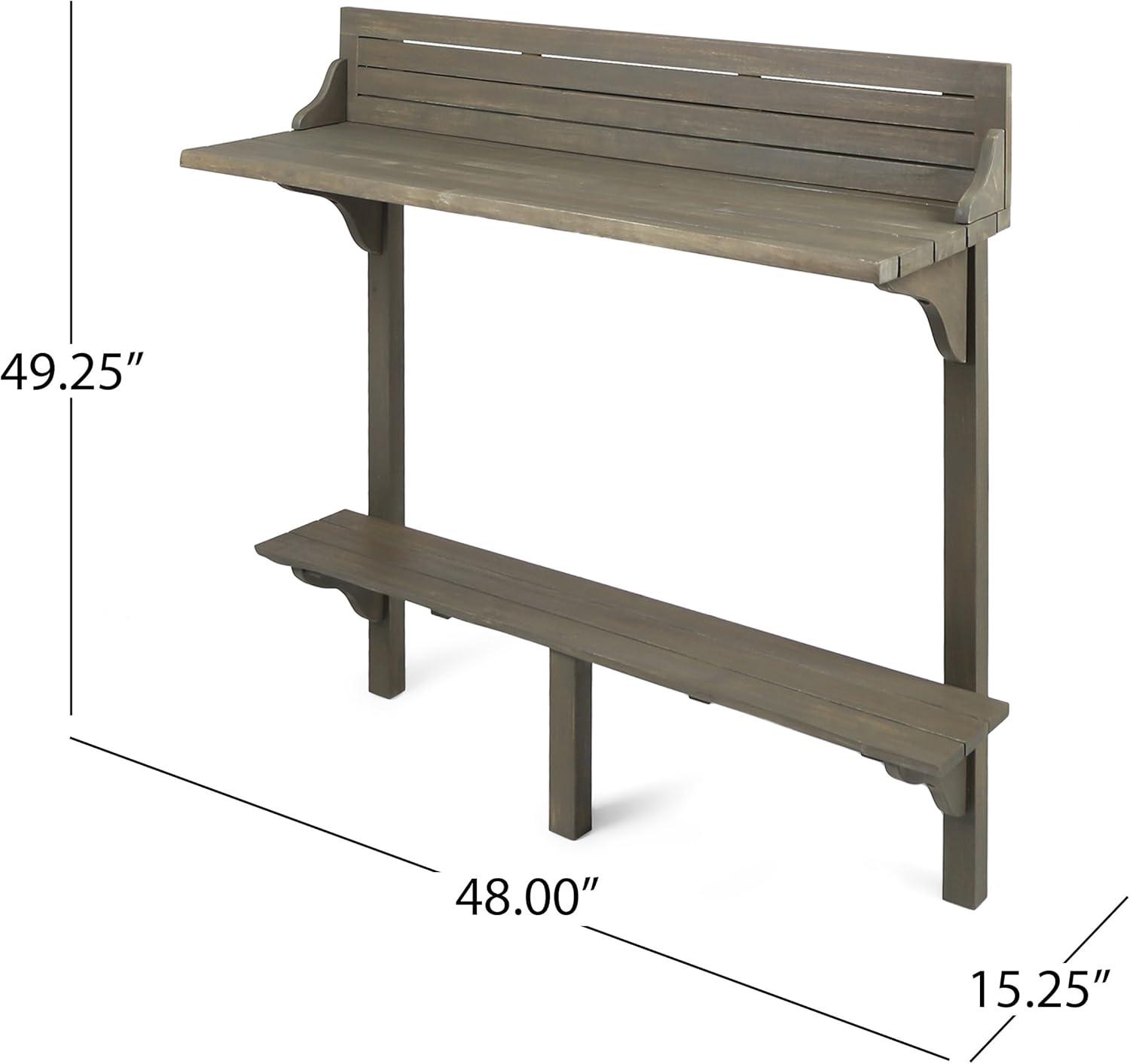 Gray Acacia Wood Outdoor Balcony Bar Table with Shelf