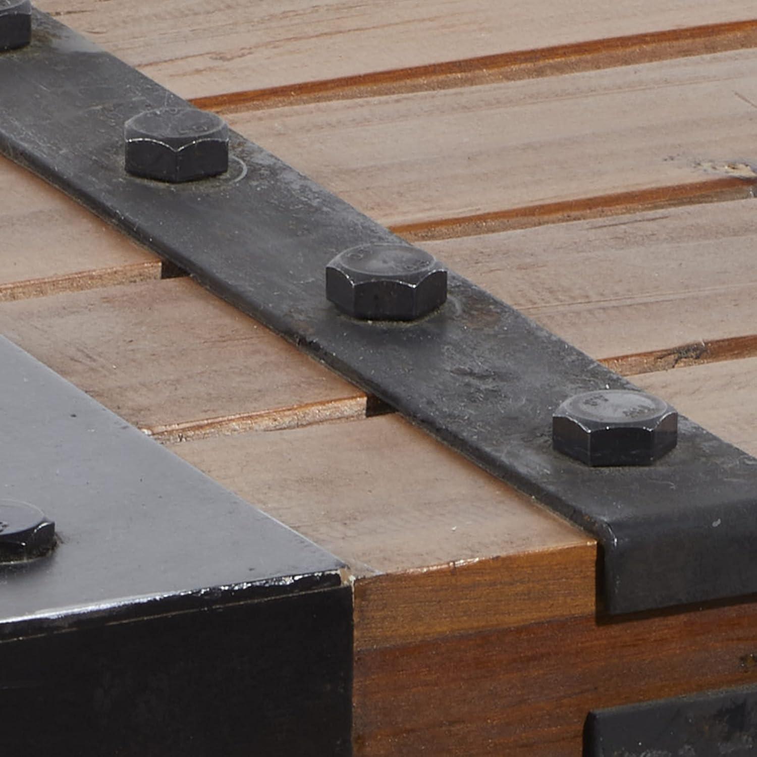 Williston Forge Rickey Wood Brown Bench with Black Metal Base and Studs