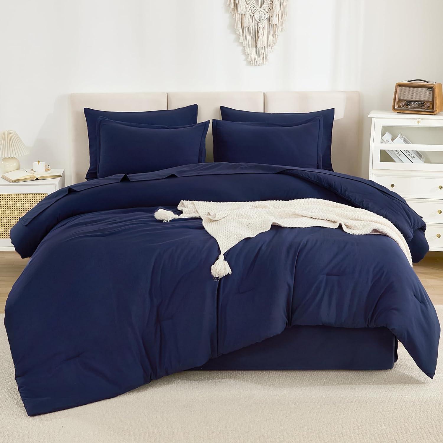 Navy Blue Queen Microfiber Down Alternative Bed Set