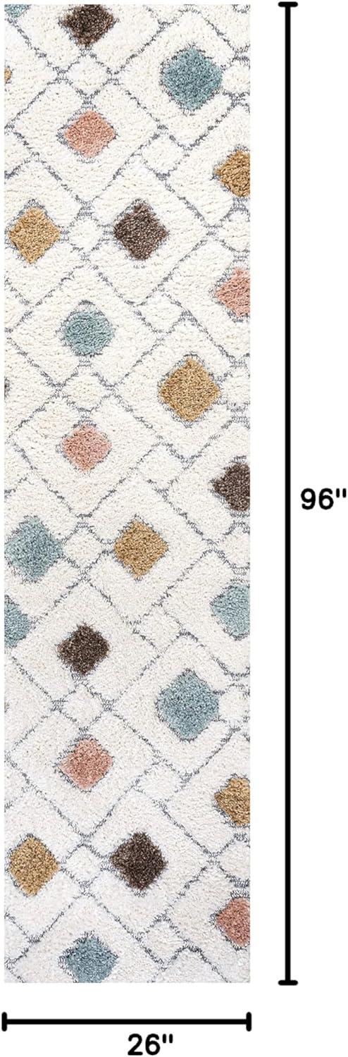 2' x 8' Astrid Retro Trellis High-Low Runner Rug, Multi/Cream - JONATHAN Y