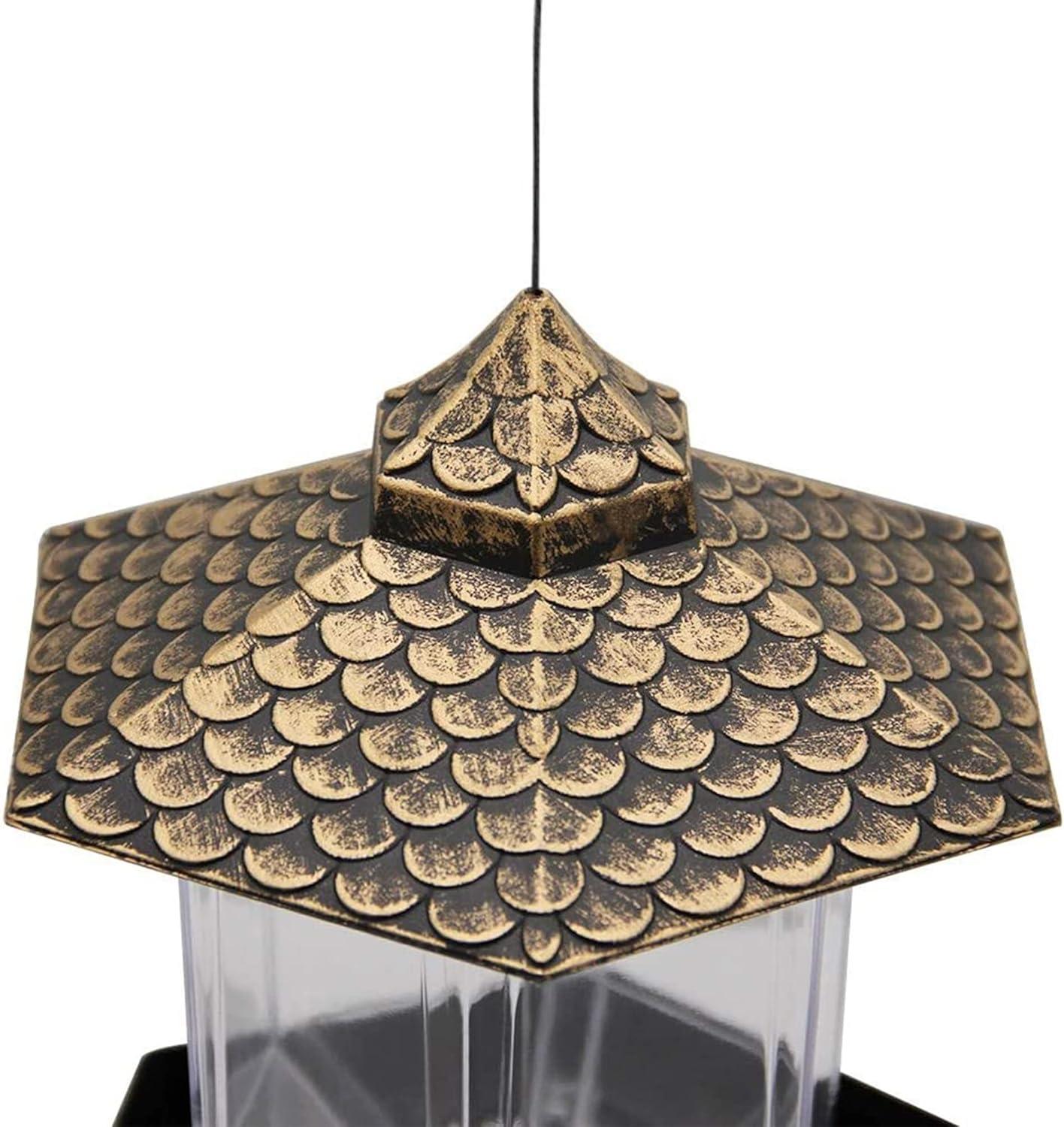 Twinkle Star Wild Bird Feeder Hanging for Garden Yard Outside Decoration, Hexagon Shaped with Roof Bronze