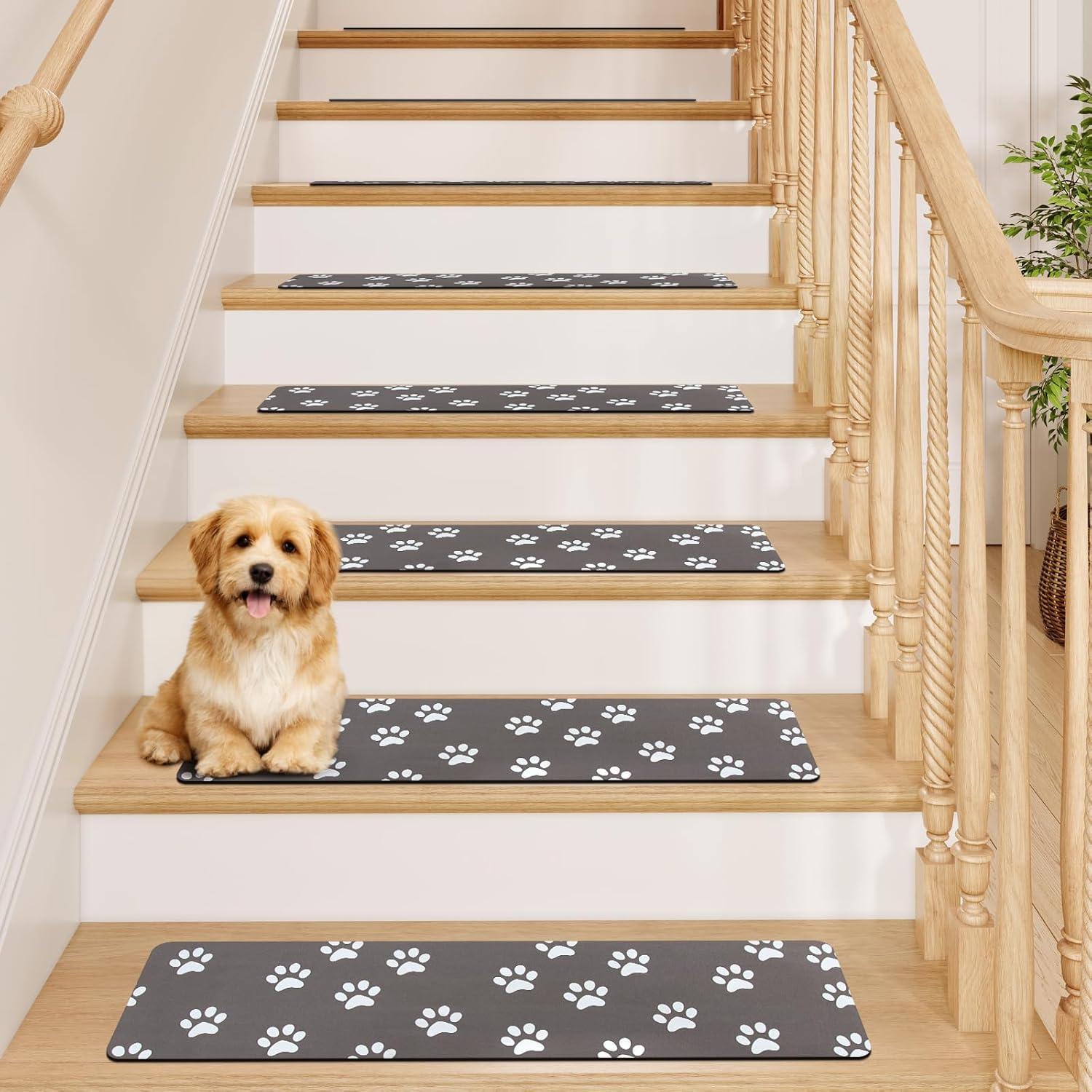 Bungalow Rose Stair Treads Non Slip For Wooden Steps, 15PCS 8"X30" Grey Rubber Backing Stair Runner Mats, Washable Reusable Carpet For Stairs Rugs Indoor Safety Staircase Step Treads For Kids Elders Dogs