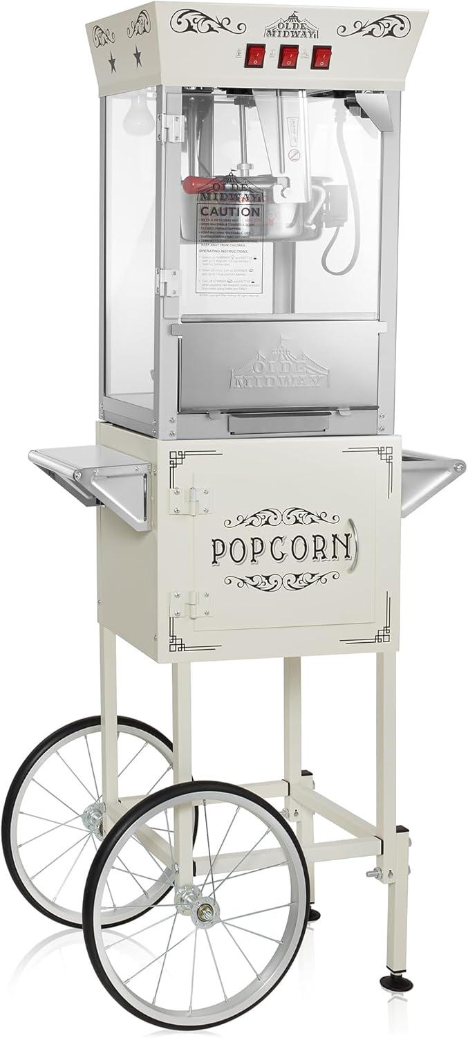 Olde Midway Movie Theater-Style Popcorn Machine Popper with Cart and 10 oz Kettle, Cream