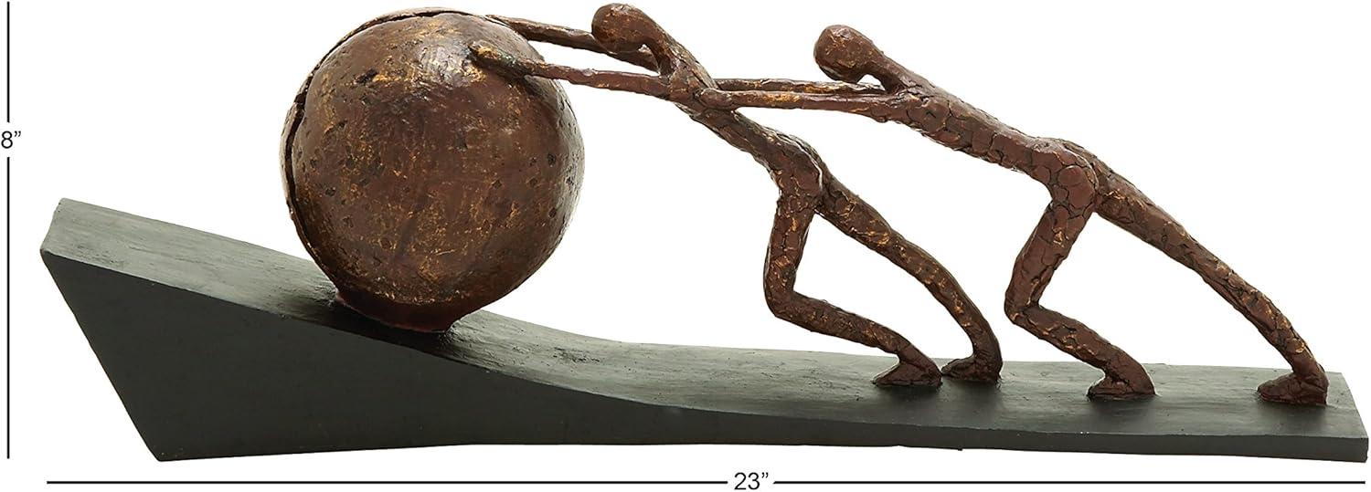 5" x 8" Brown Polystone People Sculpture with Ball, by DecMode