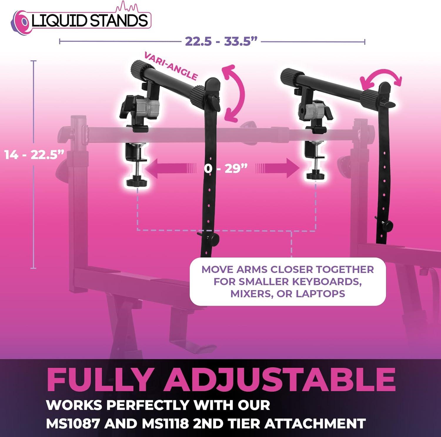 Liquid Stands 2nd Tier Keyboard Stand Attachment with Straps - Arms Only - Double Stand Extender for Square Tube Z Style Stands