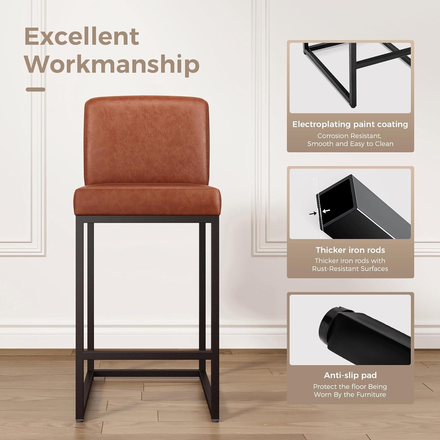 Wade Logan® Catharinus Extra Tall Bar Stool Set - Black Metal Base & Waterproof Faux Leather (Set of 3)