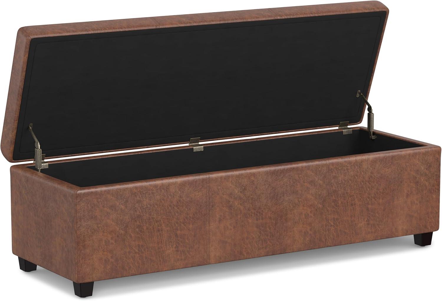 Distressed Saddle Brown Faux Leather Storage Ottoman Bench