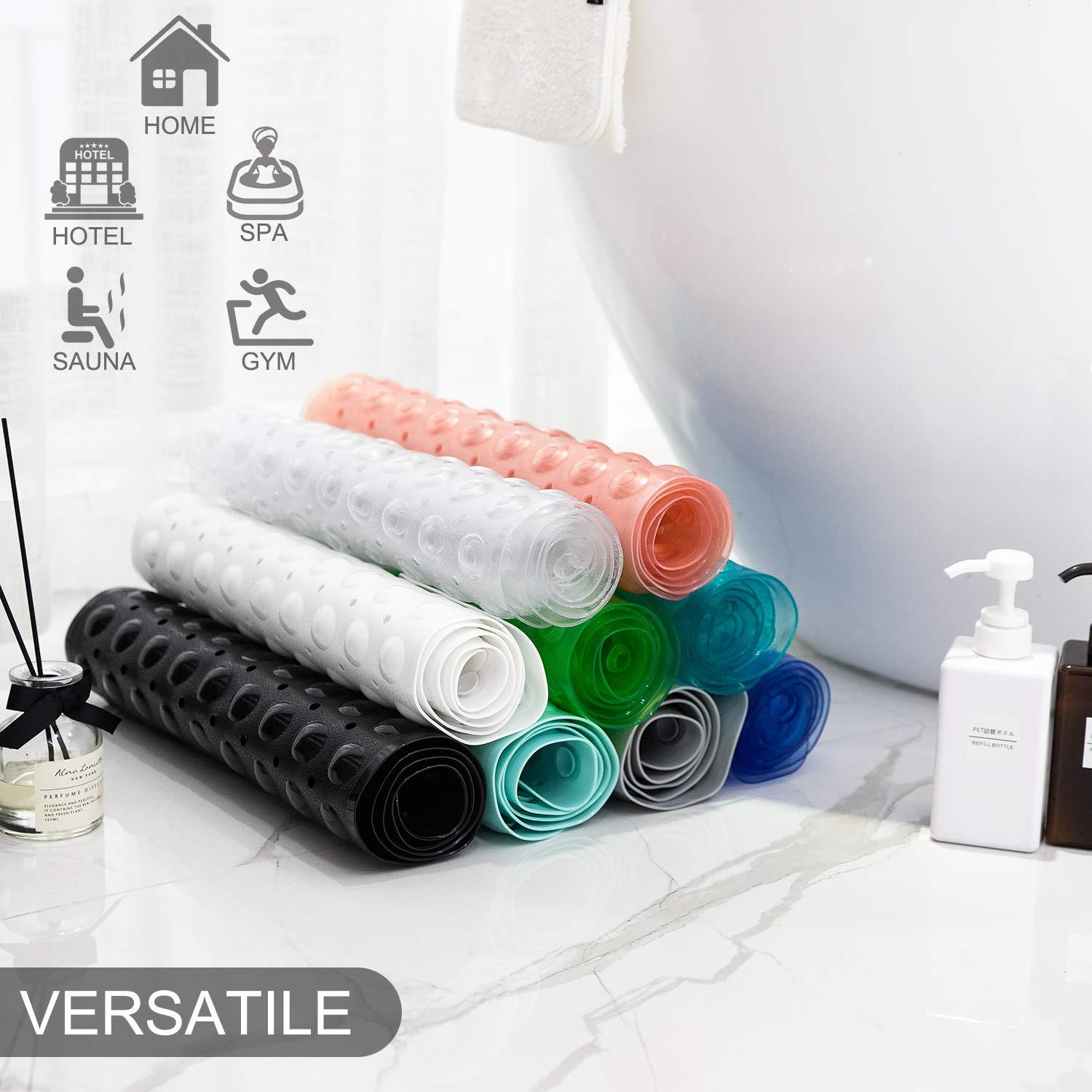 Bathtub and Shower Mats, Extra Long Non-Slip Bath Mat 39 x 16 Inch, Machine Washable Bath Tub Mat with Suction Cups & Drain Holes for Bathroom, Pale Green