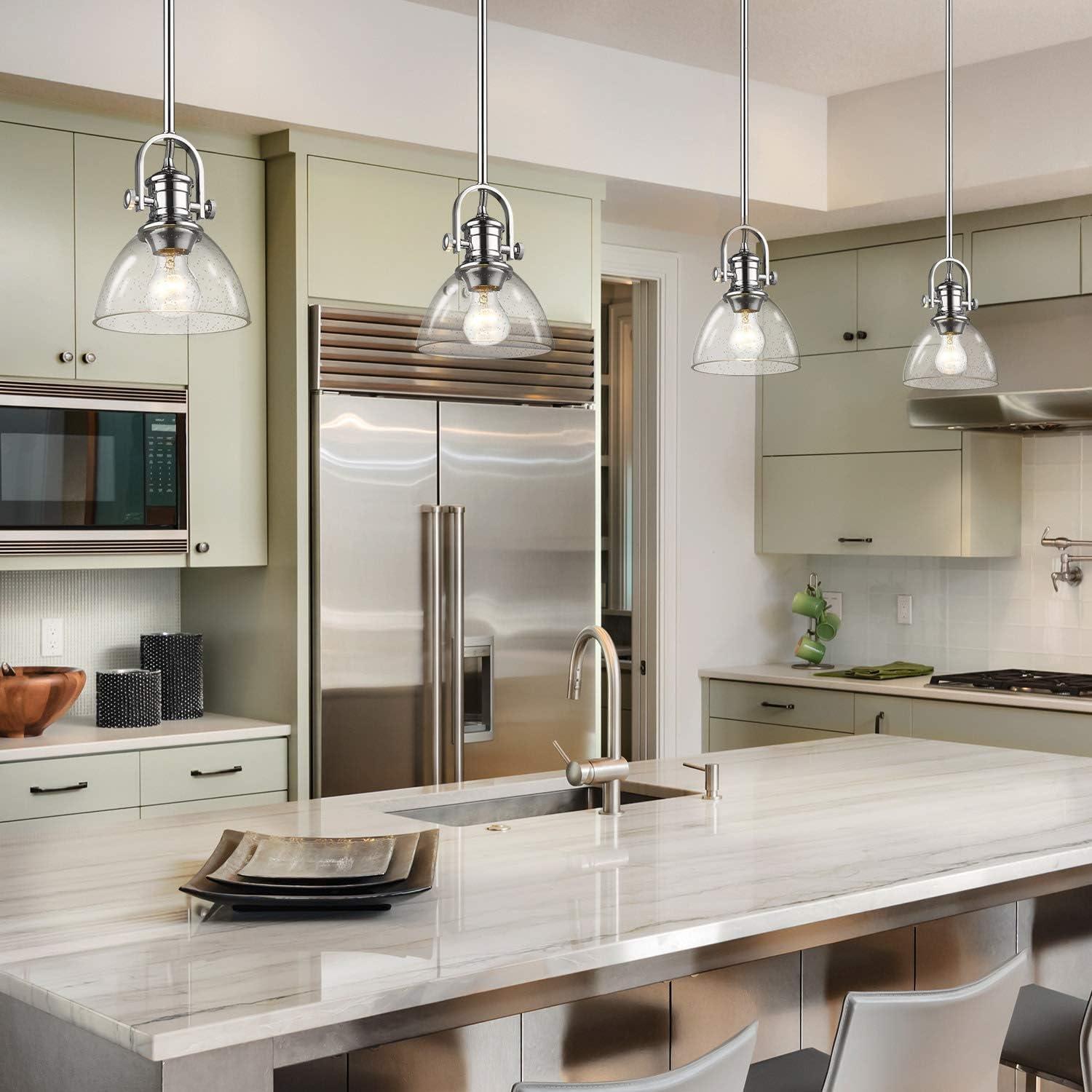 Golden Lighting Hines 1-Light Mini Pendant in Brushed Champagne Bronze with Seeded Glass