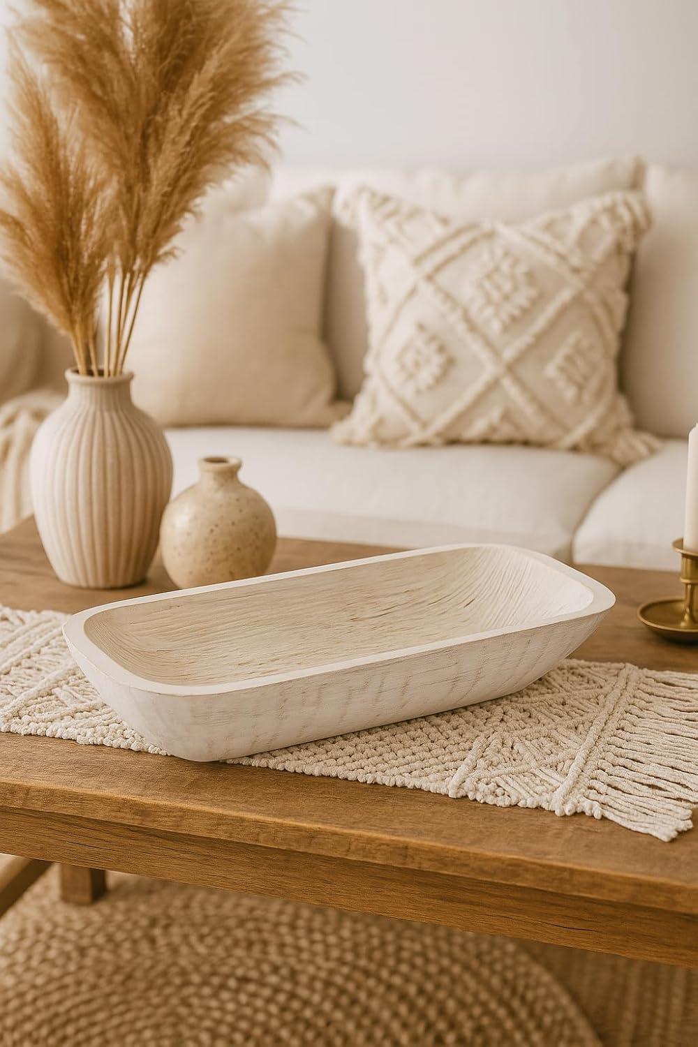 Dough Bowl, Wooden Dough Bowls for Decor, Wooden Bowls Decorative (L19 x W8 x H3 inches)