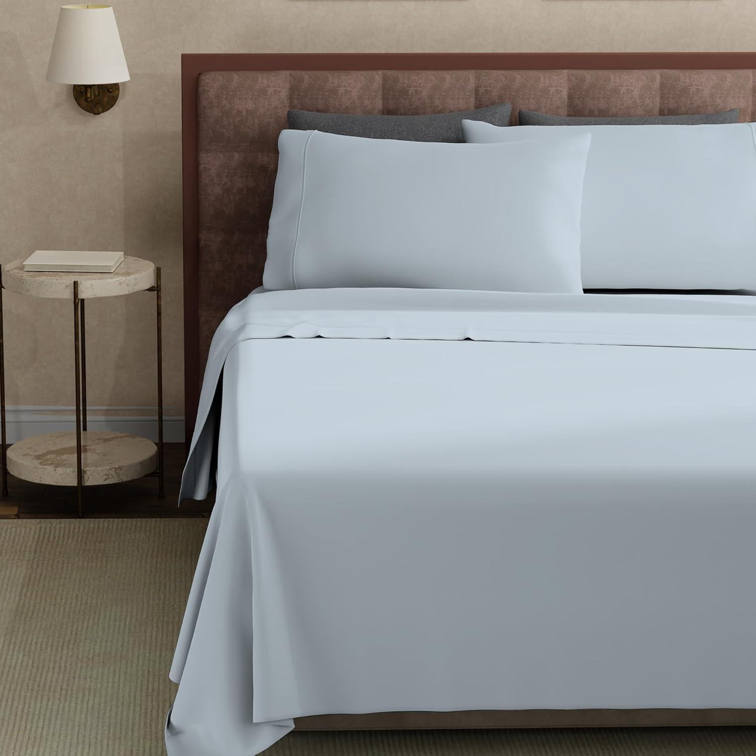 King 400 Thread Count Wrinkle Free Cotton Sheet Set Light Blue - Purity Home: Sateen Weave, OEKO-TEX Certified, Deep Pocket