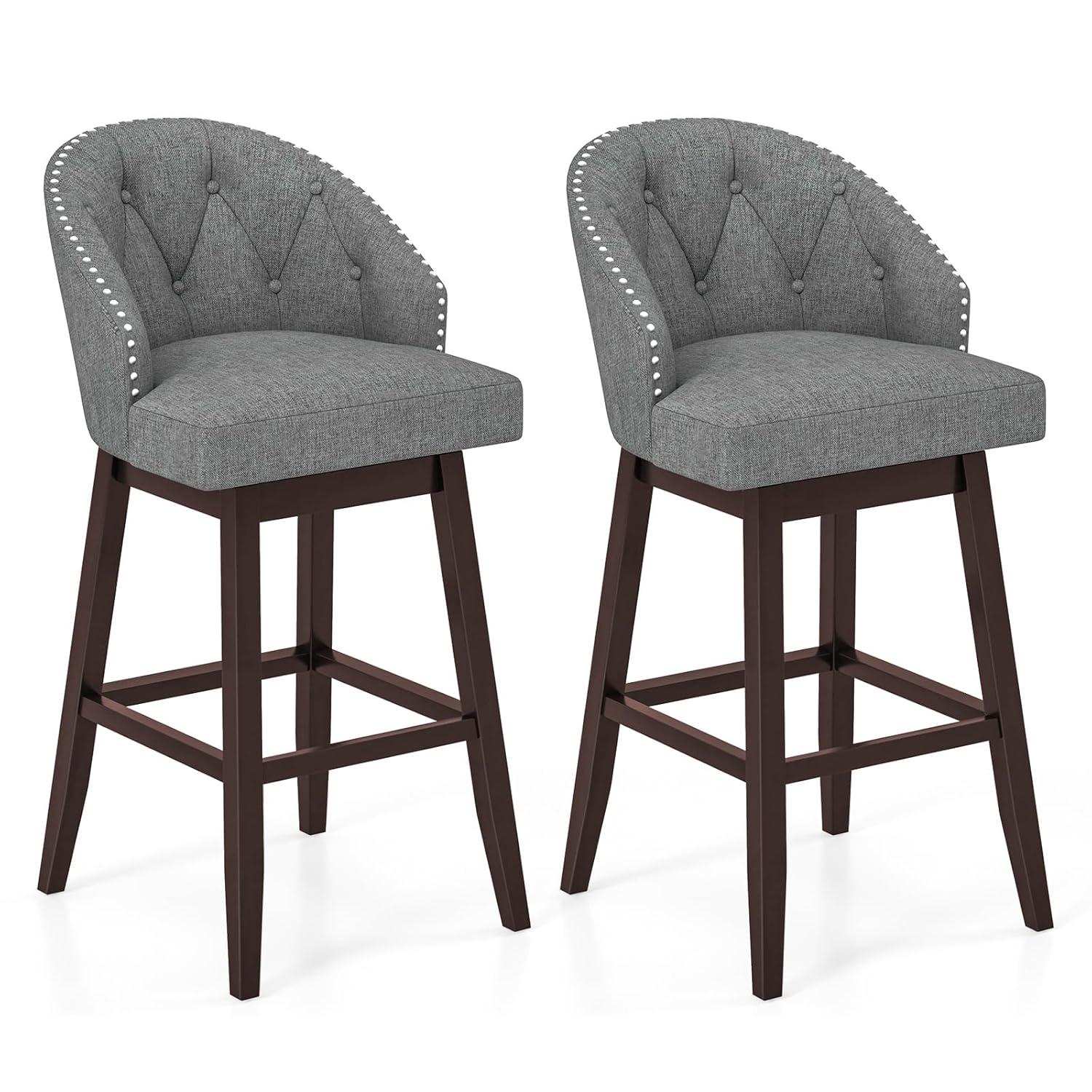 Resenkos Kitchen Counter Bar Chairs, Bar Stools,Counter Height Fabric Upholstered Bar Stools Set of 2-Gray