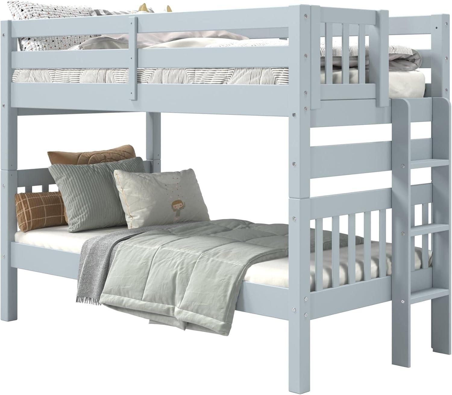Bedz King Bunk Beds Twin over Twin Mission Style with End Ladder, Breezy Blue