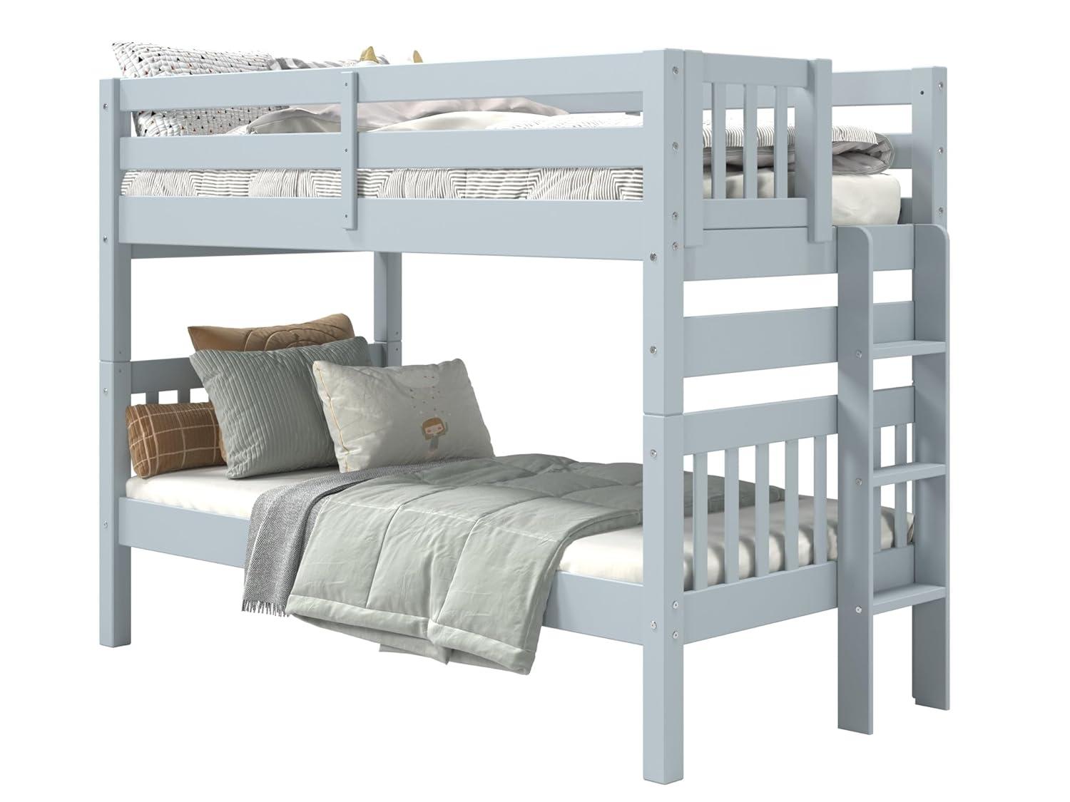 Bedz King Bunk Beds Twin over Twin Mission Style with End Ladder, Breezy Blue