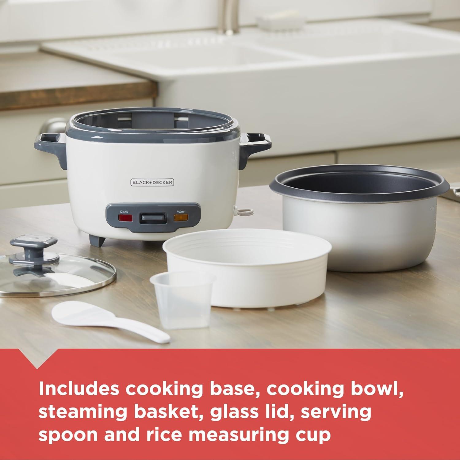 BLACK+DECKER BLACK+DECKER, Rice Cooker, Uncooked Rice, Steaming Basket, Removable Non-Stick Bowl, One Touch